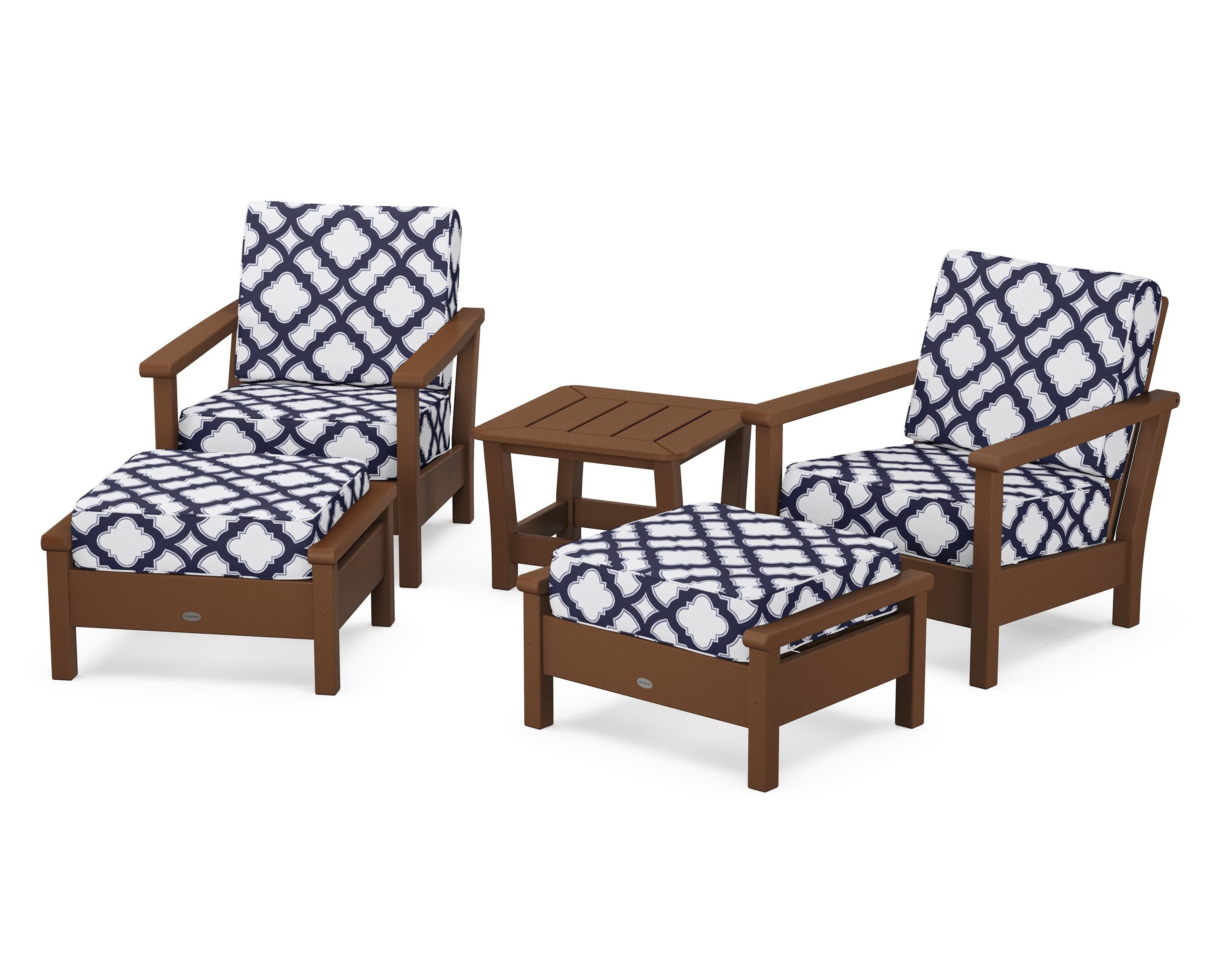 Harbour 5-Piece Deep Seating Chair Set in Teak / Trellis Navy