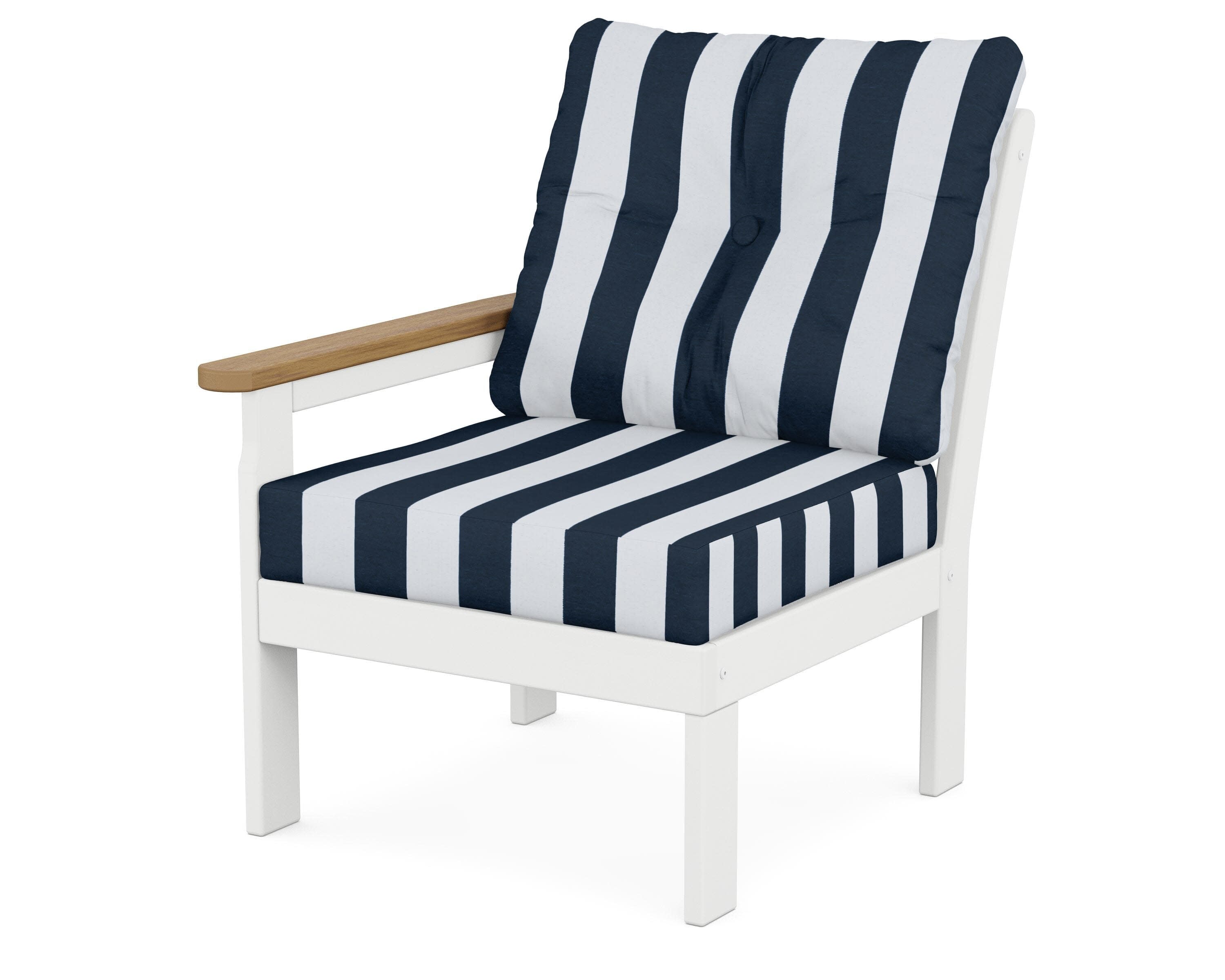 Vineyard Modular Left Arm Chair in White / Natural / Cabana Stripe Marine Indigo