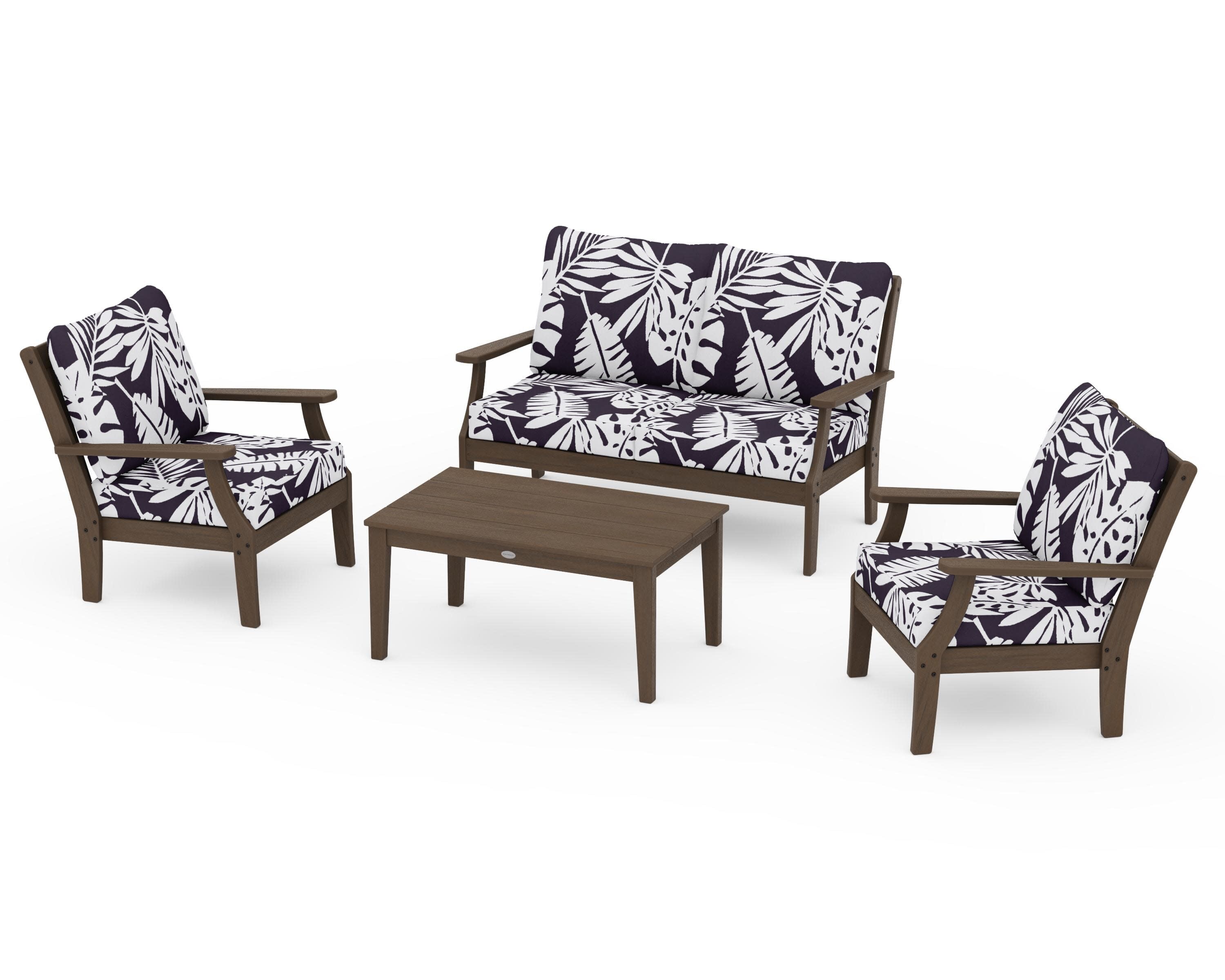 Braxton 4-Piece Deep Seating Chair Set in Kona / Leaf Navy