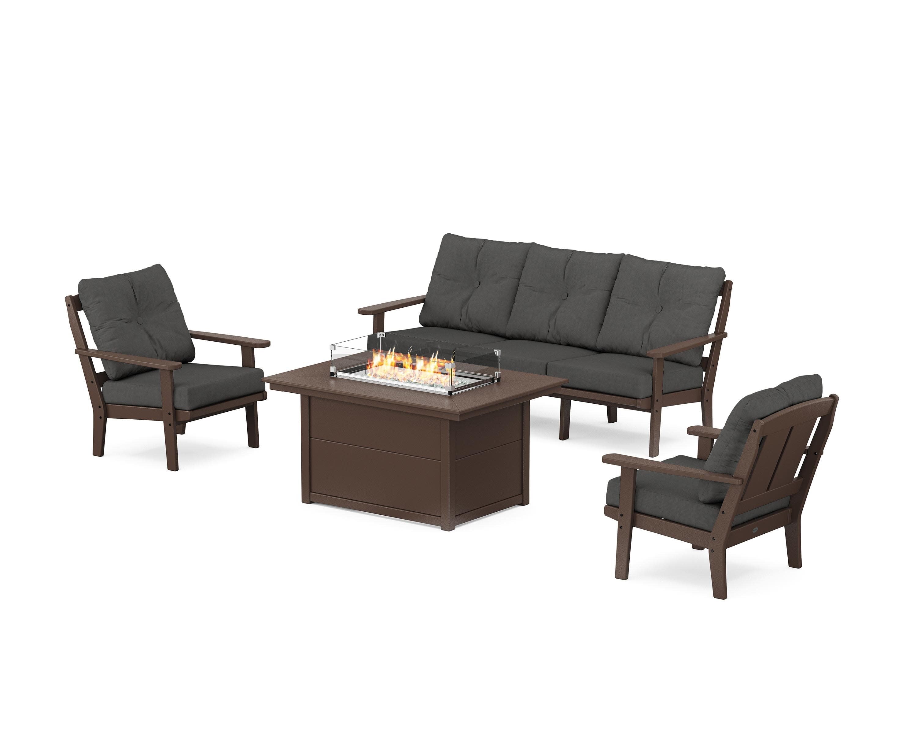Mission Deep Seating Fire Pit Table Set in Mahogany / Spectrum Carbon