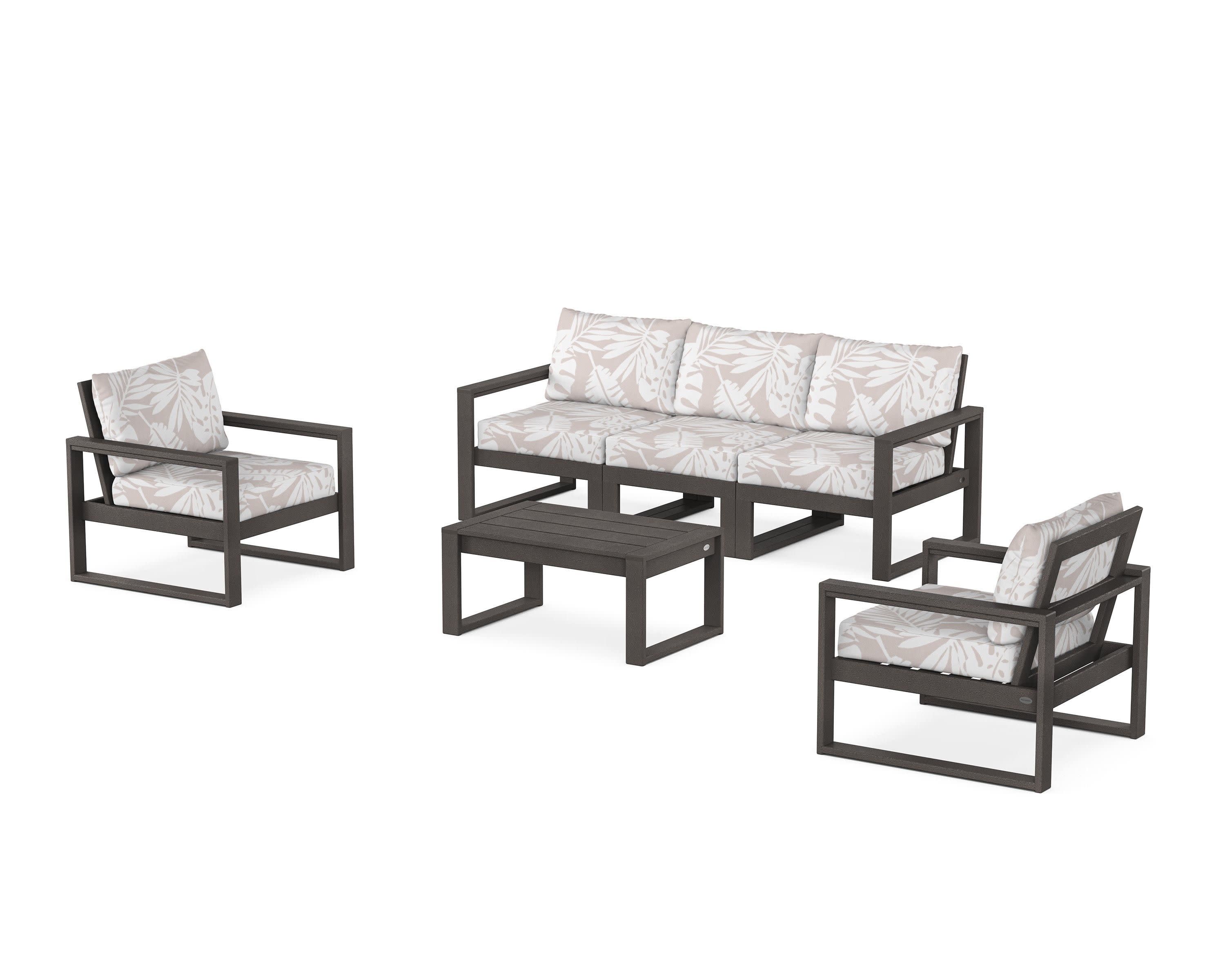 EDGE Sectional 4-Piece Deep Seating Set with Sofa in Vintage Coffee / Leaf Dune Burlap