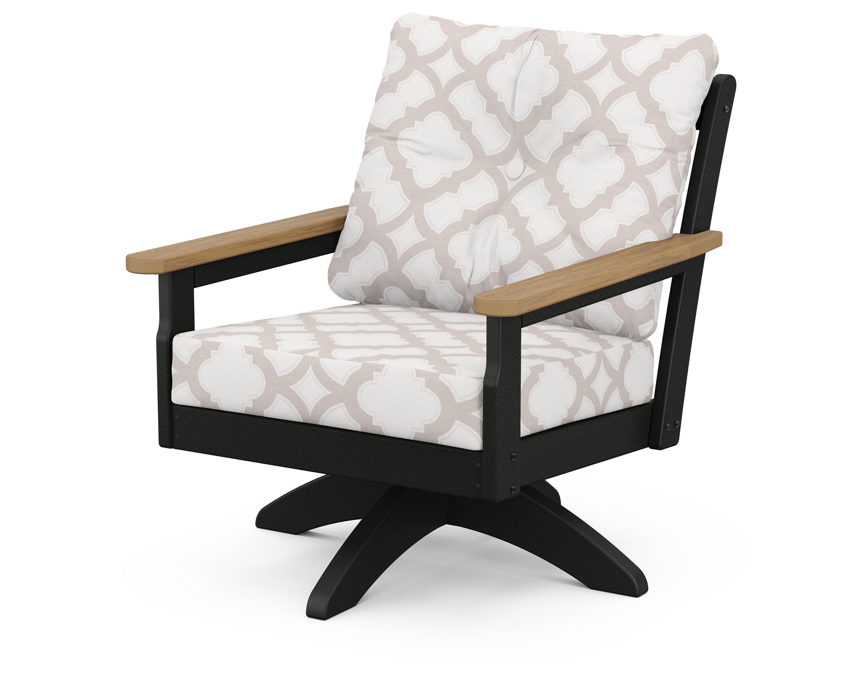 Vineyard Deep Seating Swivel Chair in Black / Natural / Trellis Dune Burlap