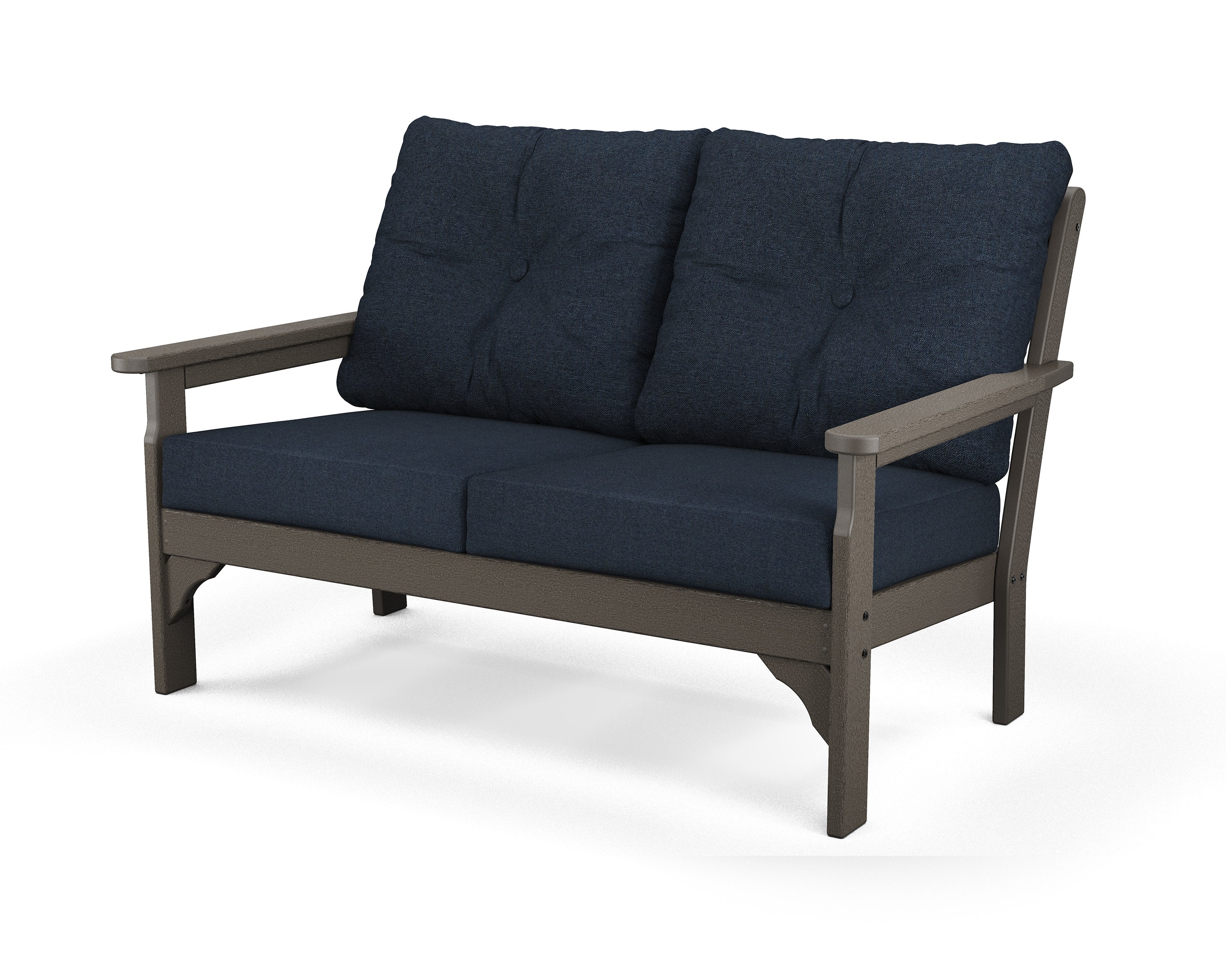 Vineyard Deep Seating Loveseat in Vintage Coffee / Marine Indigo