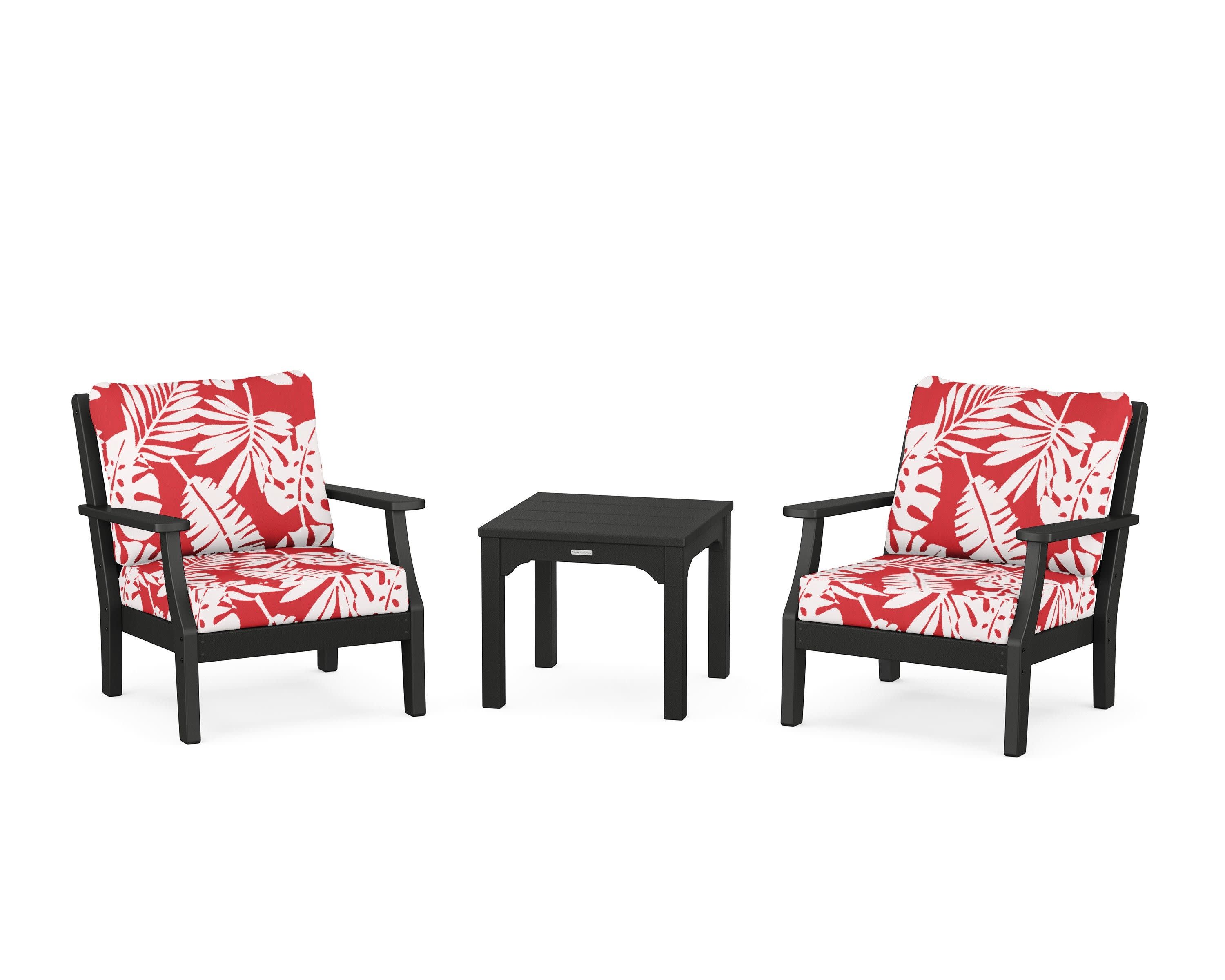 Chinoiserie 3-Piece Deep Seating Set in Black / Leaf Crimson