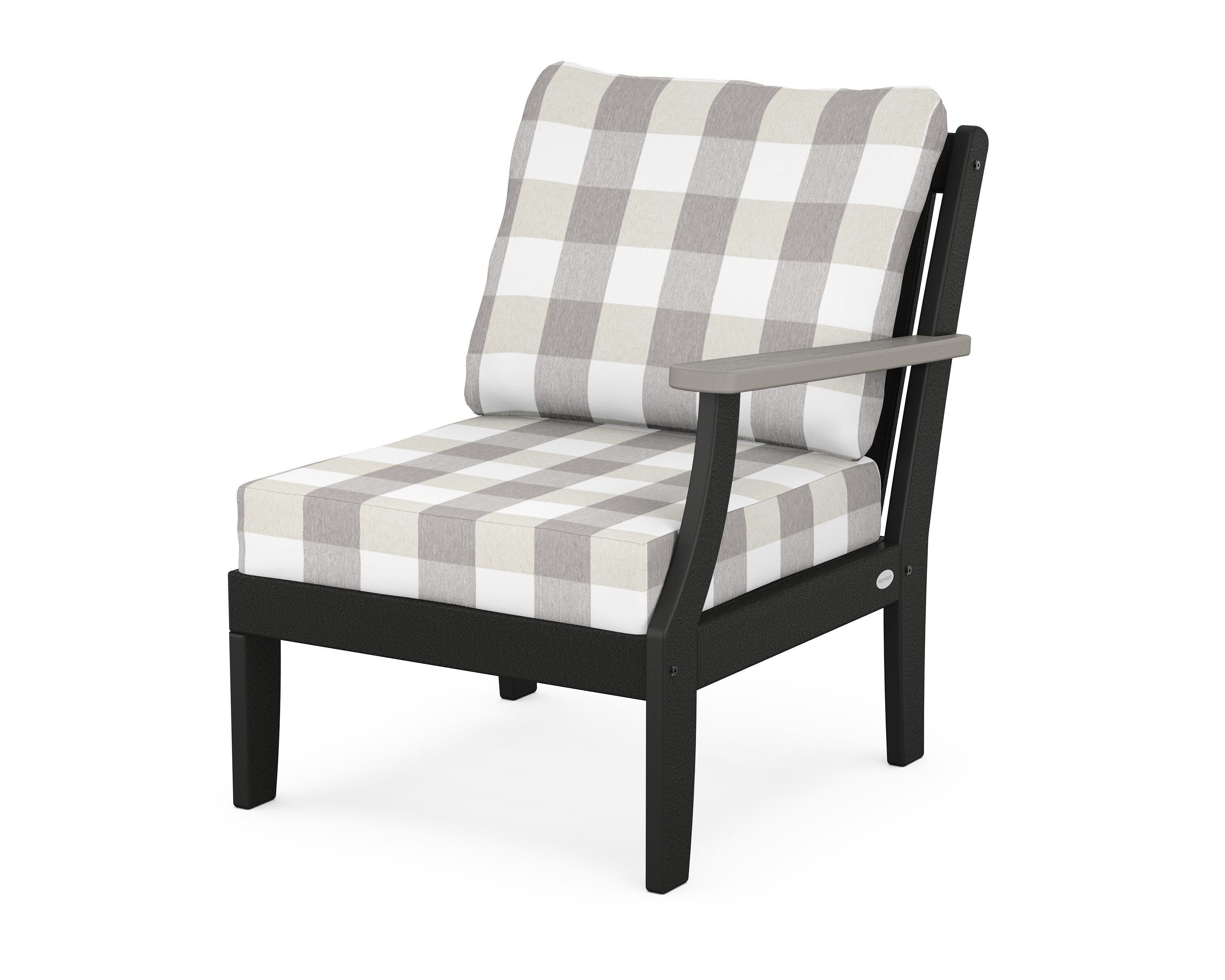 Braxton Modular Right Arm Chair in Black / Driftwood / Buffalo Plaid Grey Mist