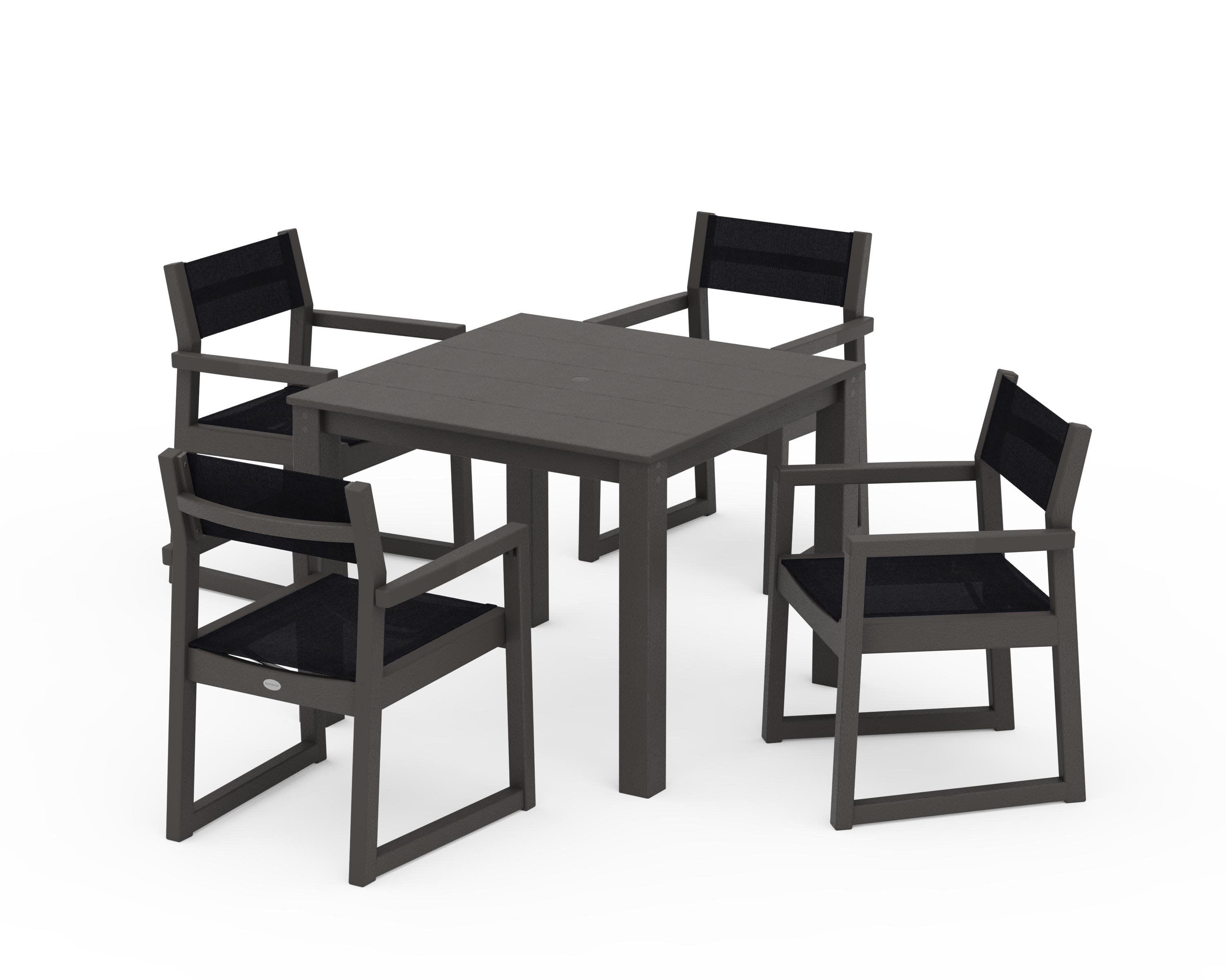 EDGE Sling Arm Chair 5-Piece Parsons Dining Set in Vintage Coffee / Black Sling