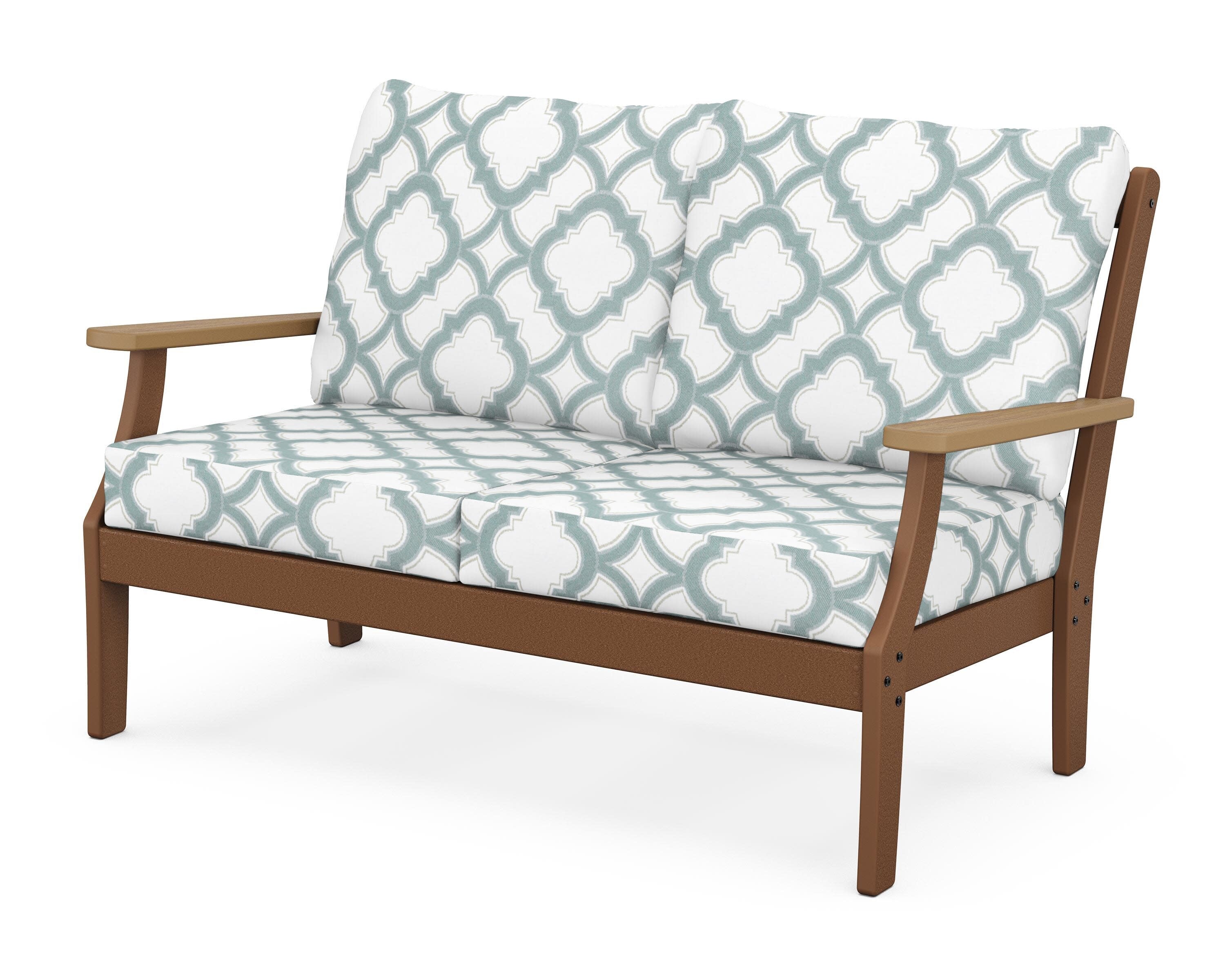 Braxton Deep Seating Loveseat in Teak / Natural / Trellis Glacier Spa
