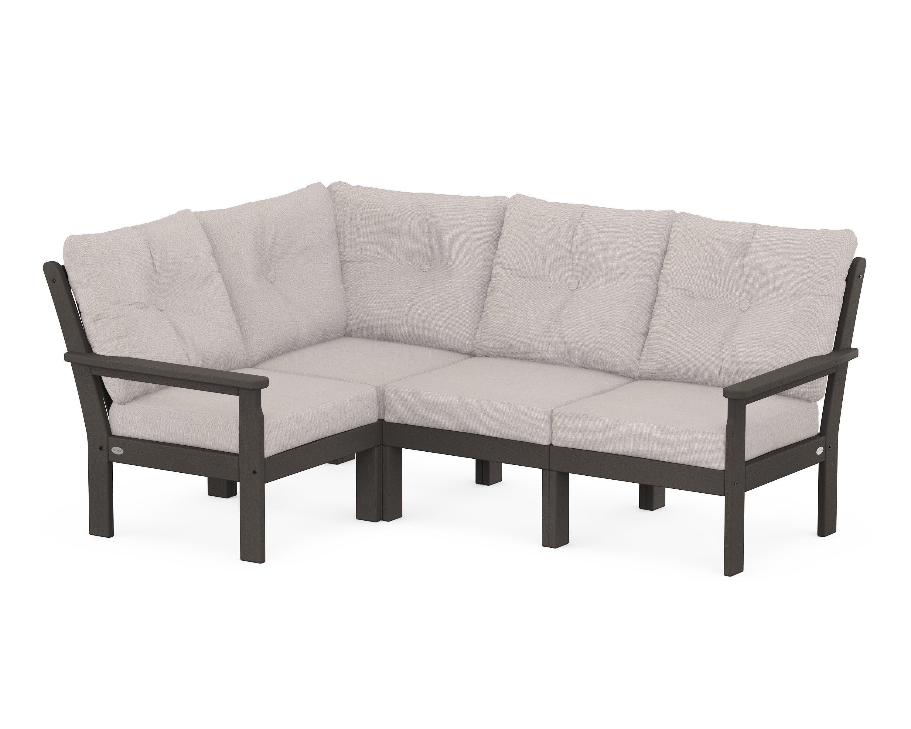 Vineyard 4-Piece Sectional in Vintage Coffee / Dune Burlap