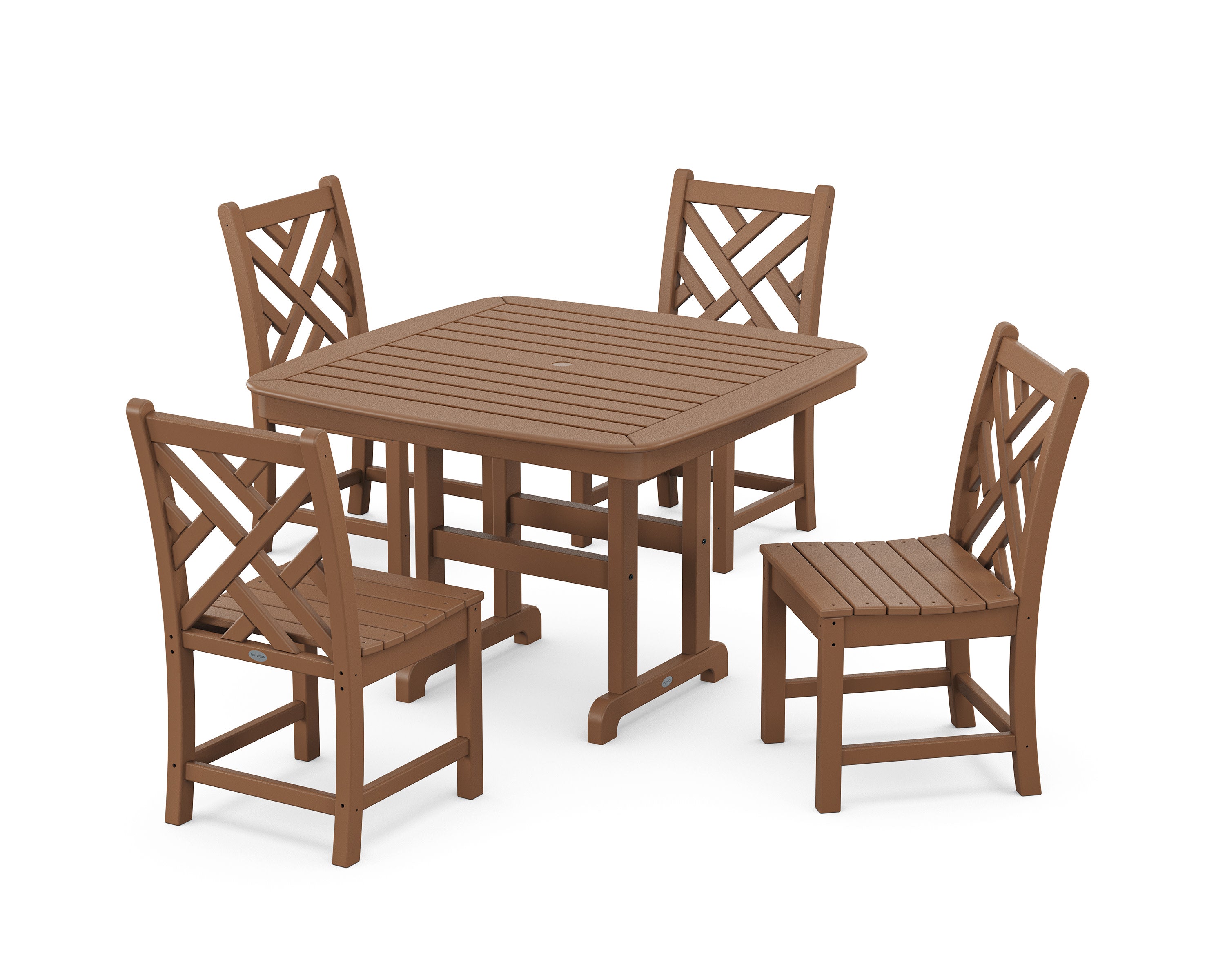 Chippendale Side Chair 5-Piece Dining Set with Trestle Legs in Teak