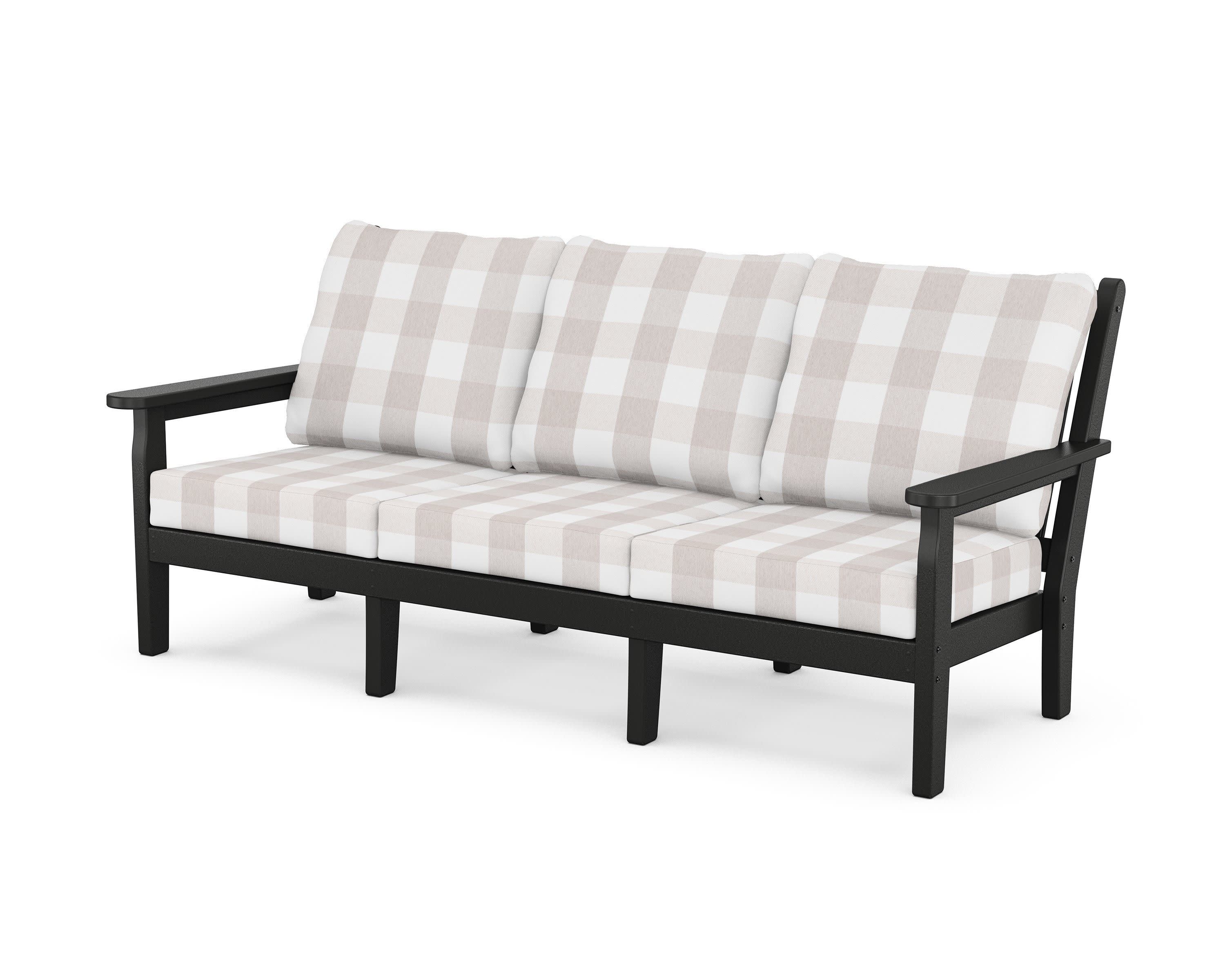 Chippendale Deep Seating Sofa in Black / Buffalo Plaid Dune Burlap