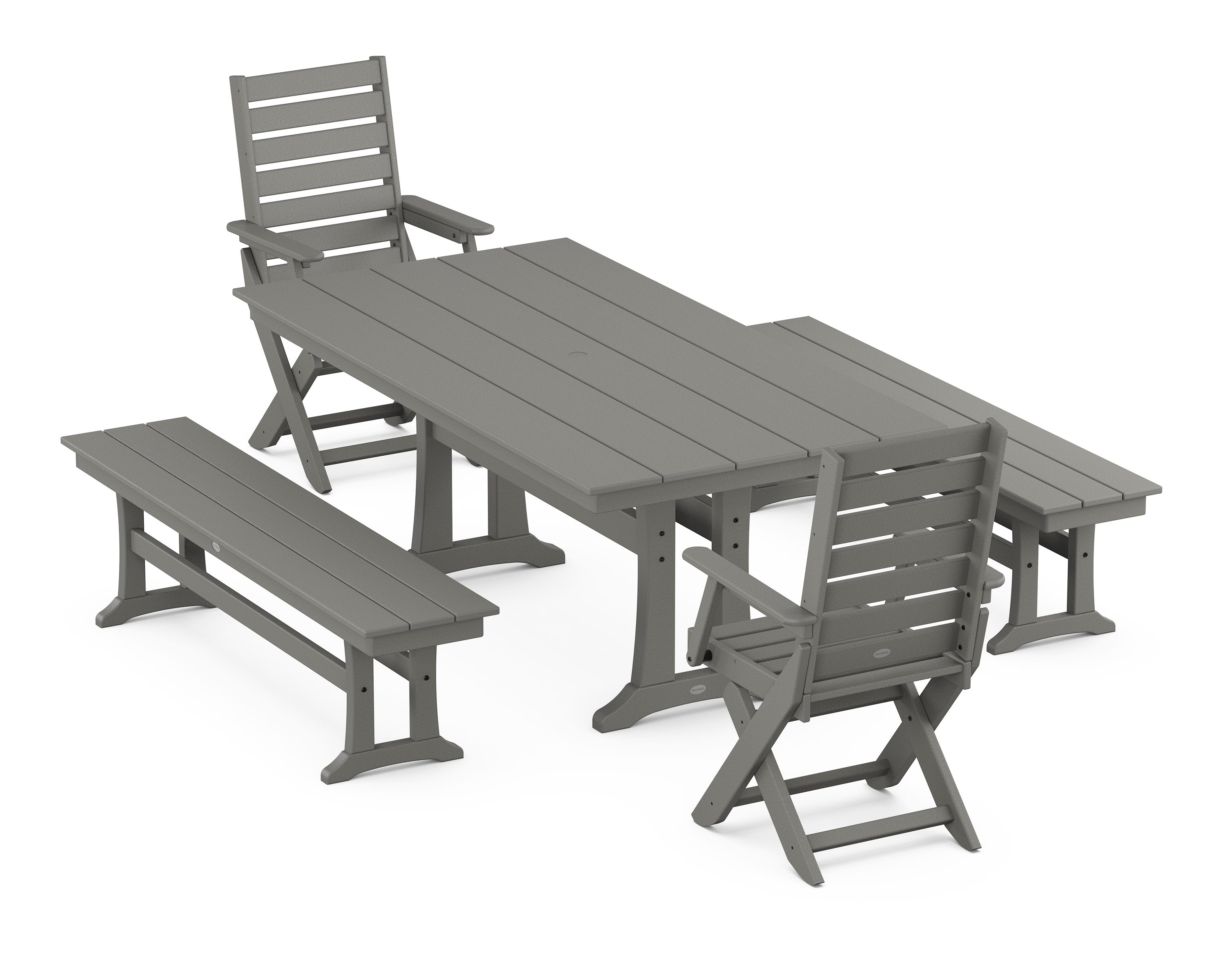 Captain Folding Chair 5-Piece Farmhouse Dining Set With Trestle Legs in Slate Grey