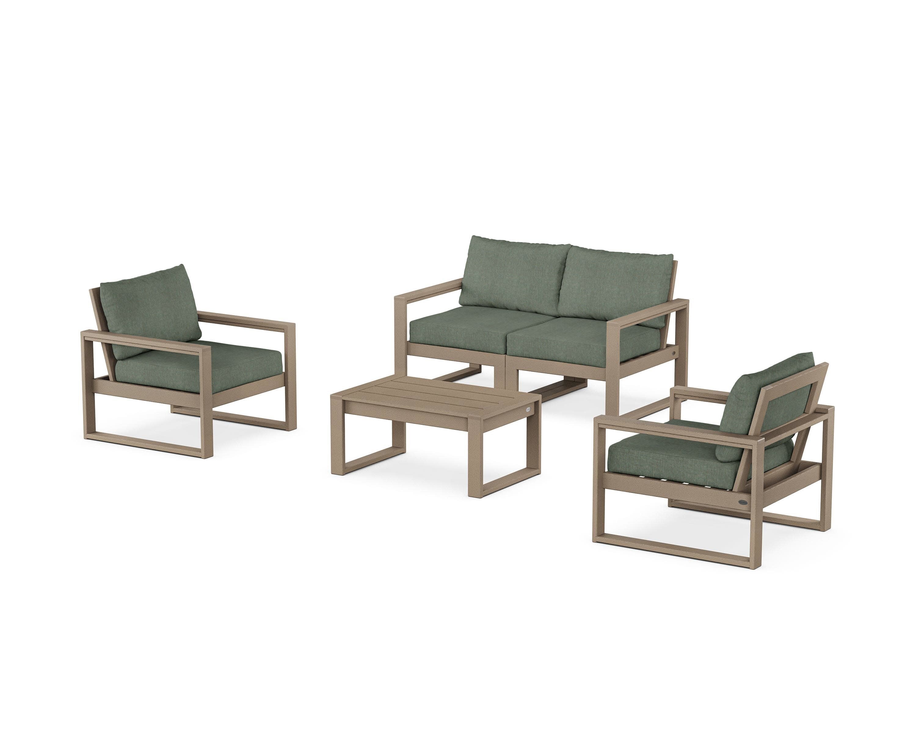 EDGE Sectional 4-Piece Deep Seating Set with Loveseat in Vintage Sahara / Cast Sage