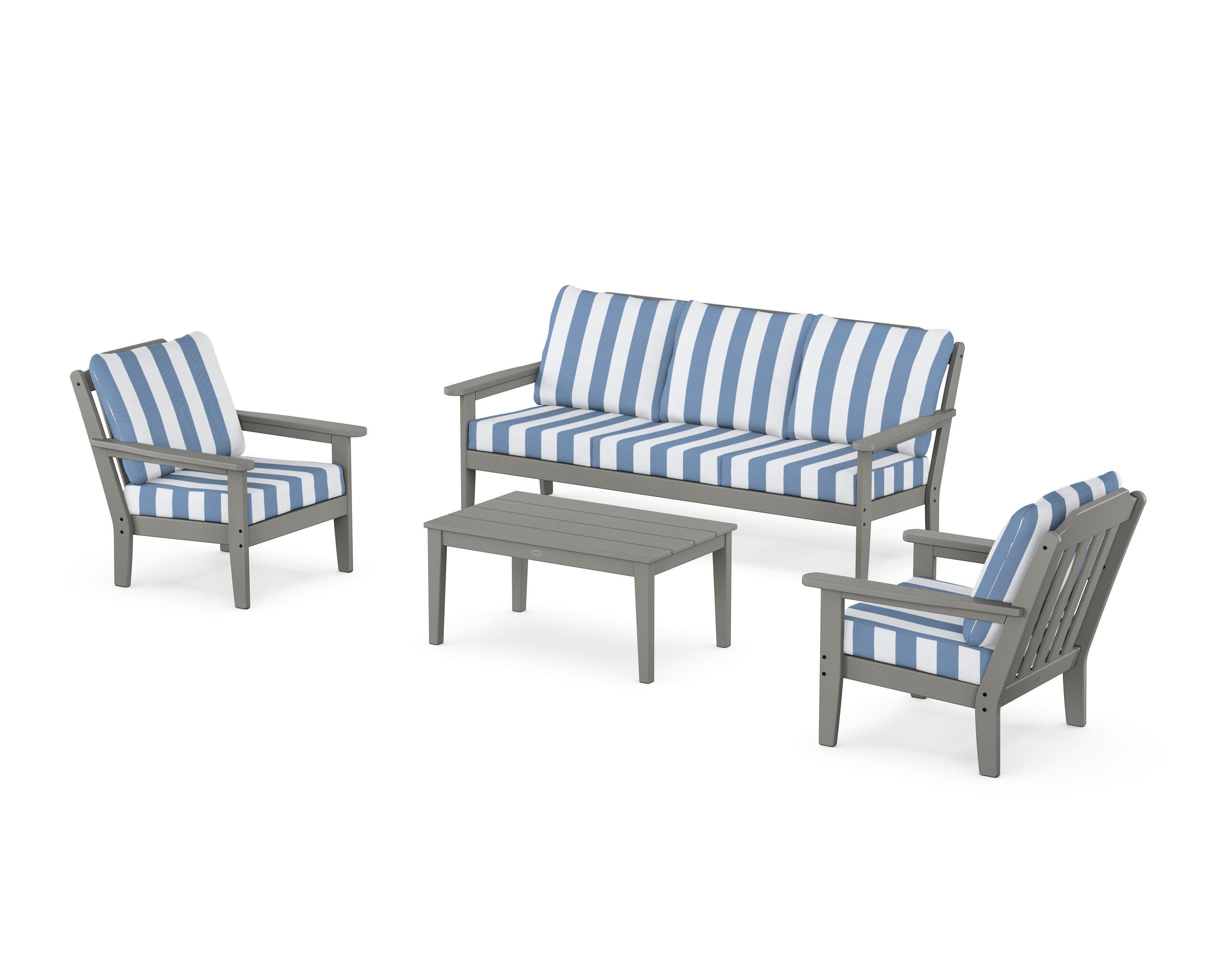 Cottage 4-Piece Deep Seating Set with Sofa in Slate Grey / Cabana Stripe Sky Blue