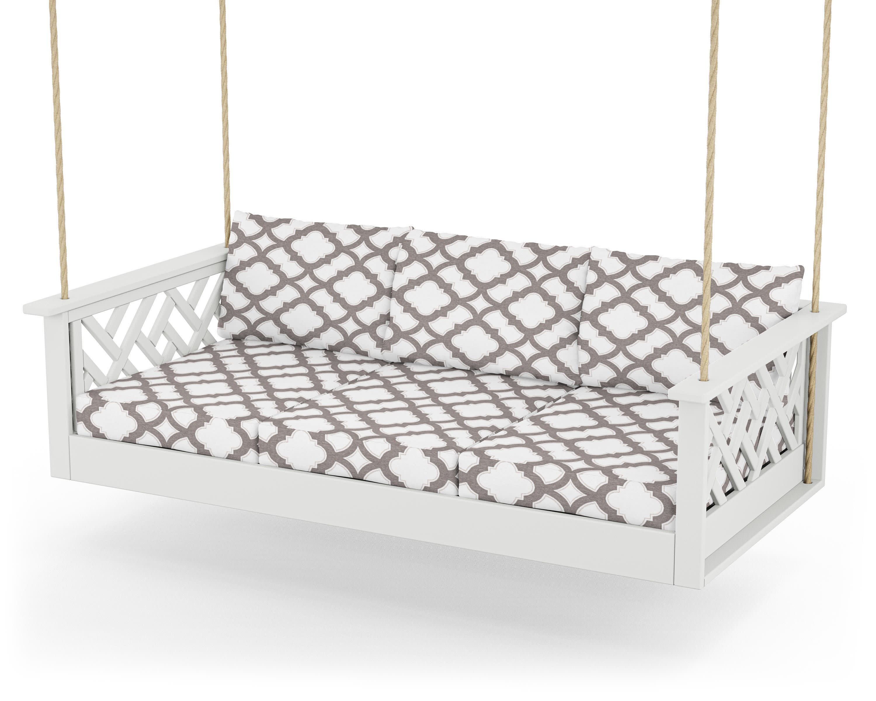 Chippendale Daybed Swing in White / Trellis Grey Mist
