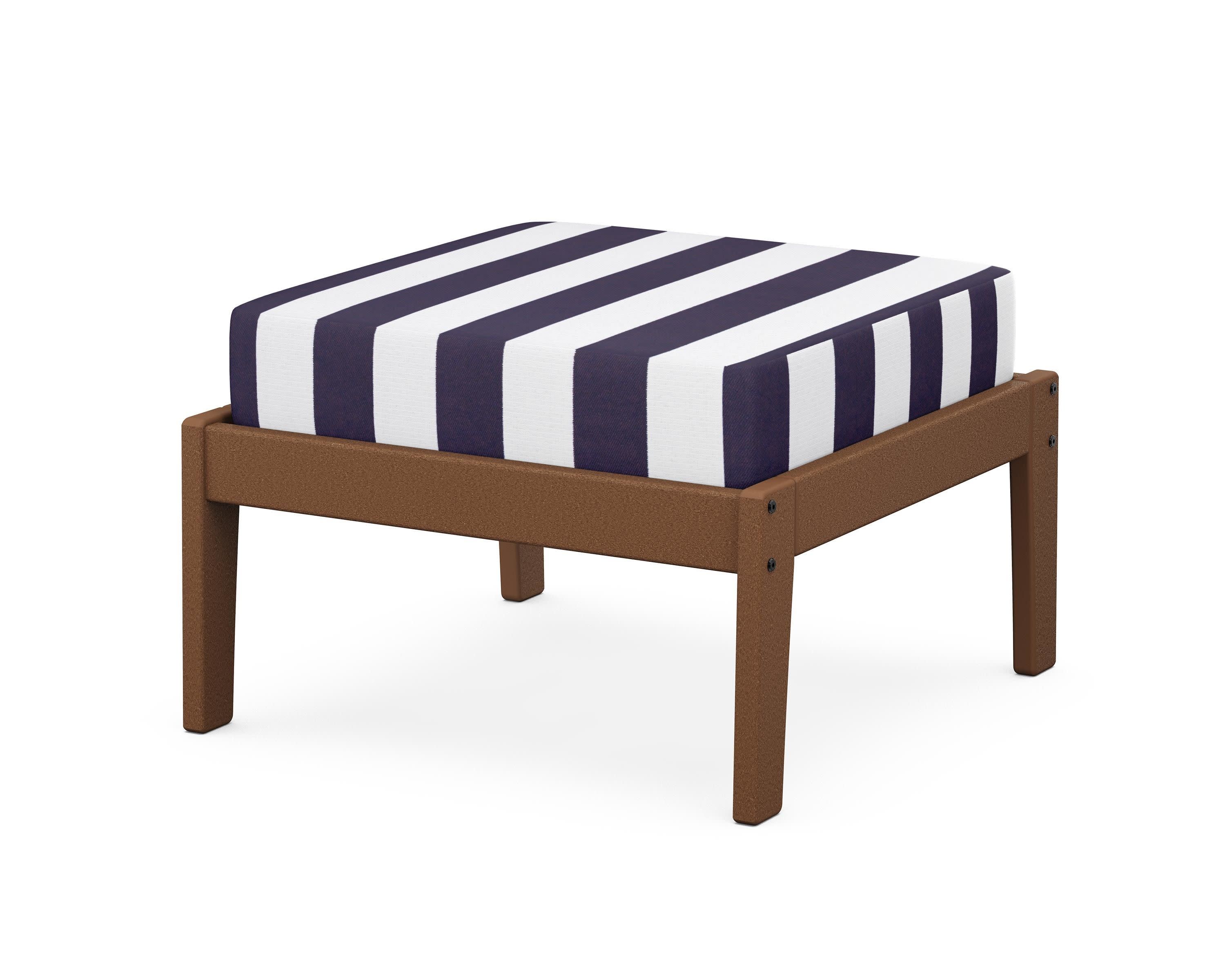 Deep Seating Ottoman in Teak / Cabana Stripe Navy