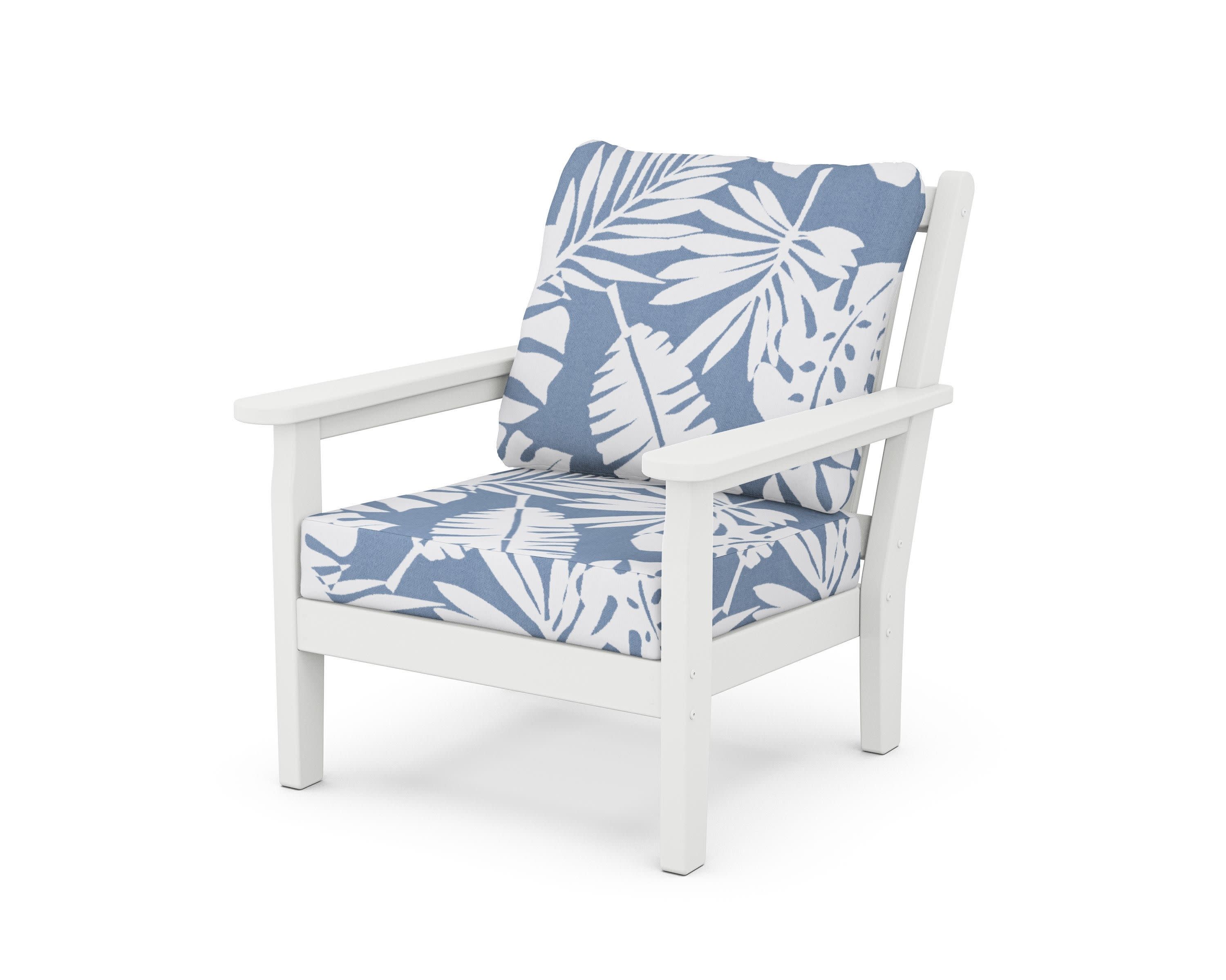Chippendale Deep Seating Chair in White / Leaf Sky Blue