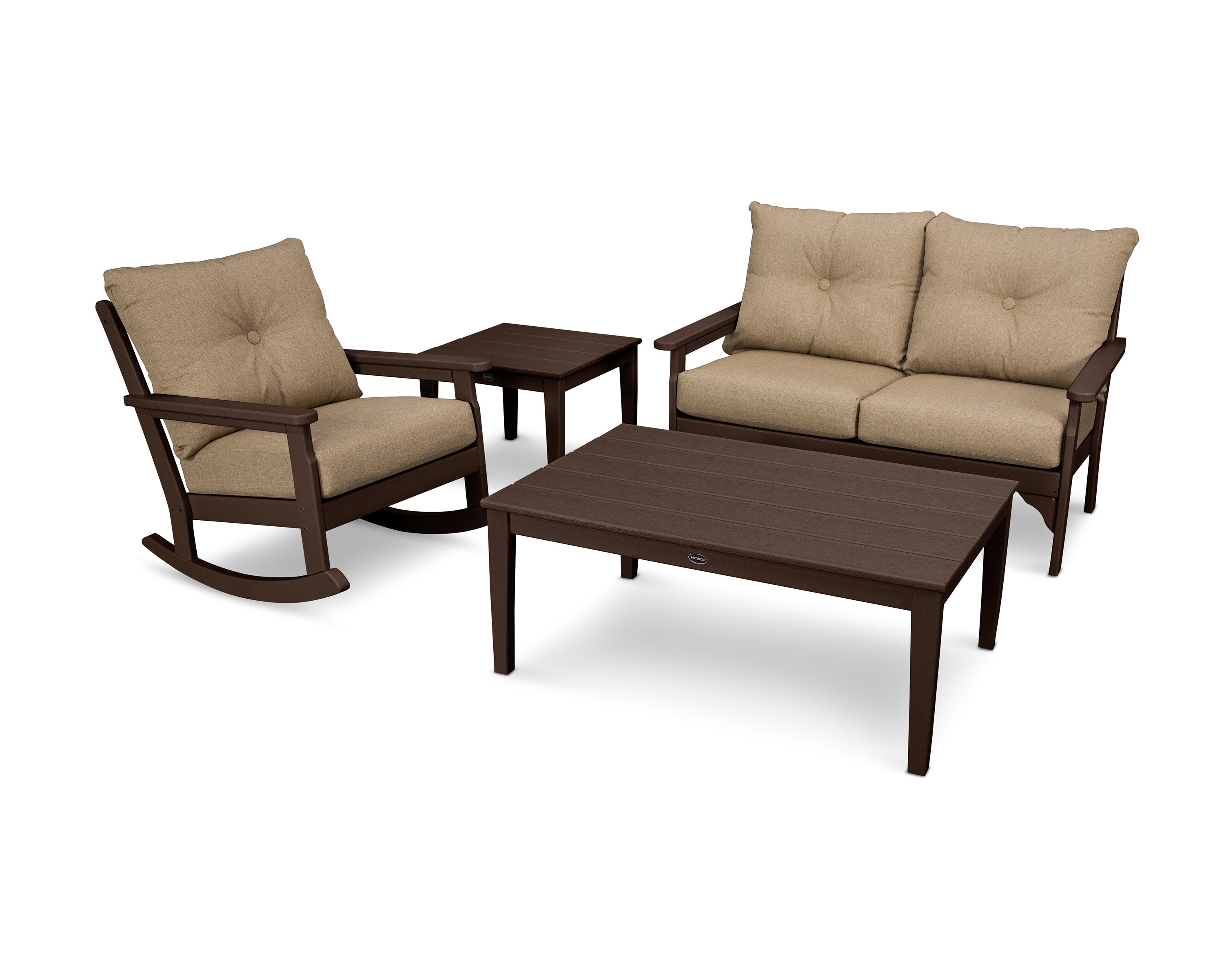 Vineyard 4-Piece Deep Seating Rocker Set in Mahogany / Sesame