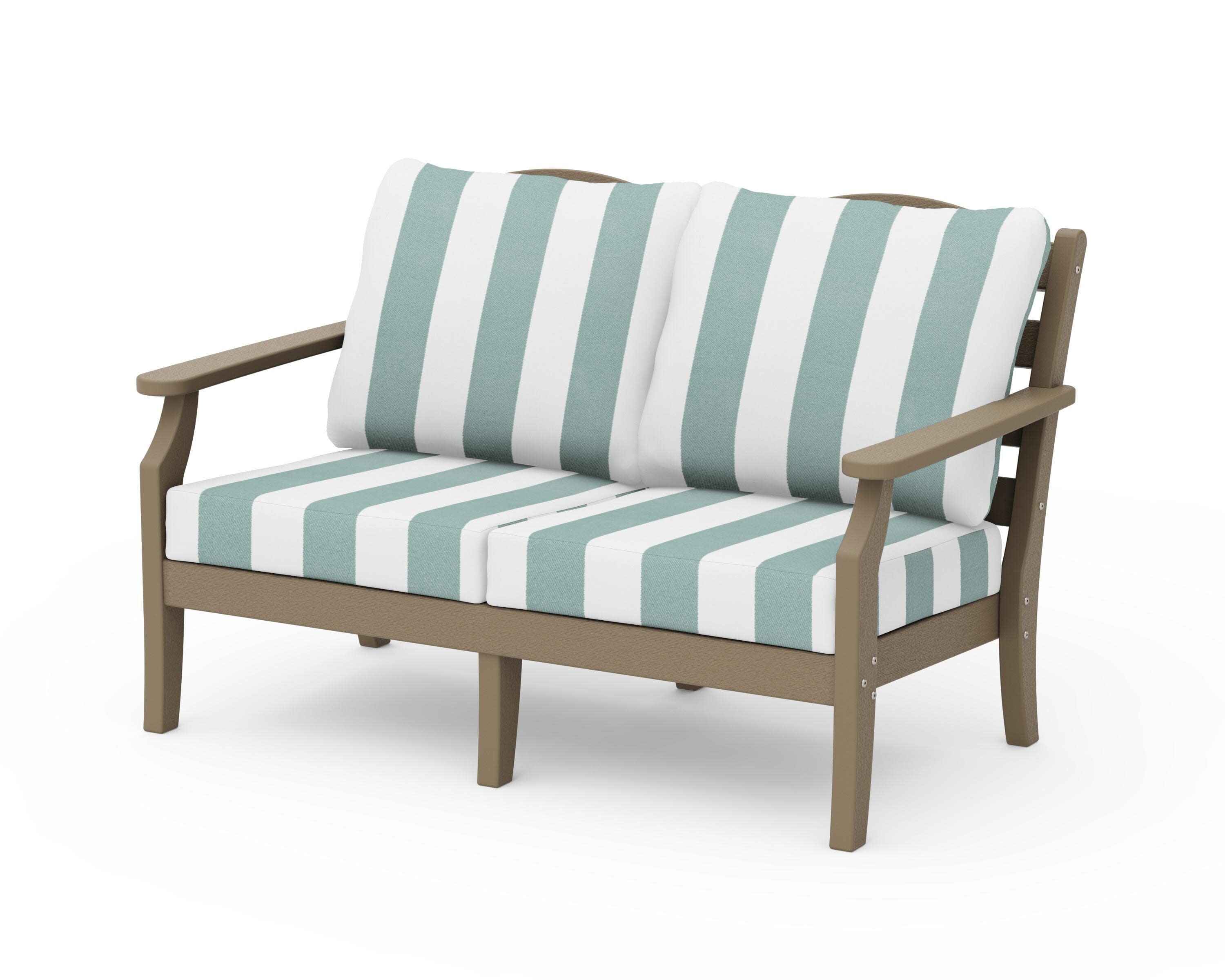 Savannah Deep Seating Loveseat in Vintage Sahara / Cabana Stripe Glacier Spa