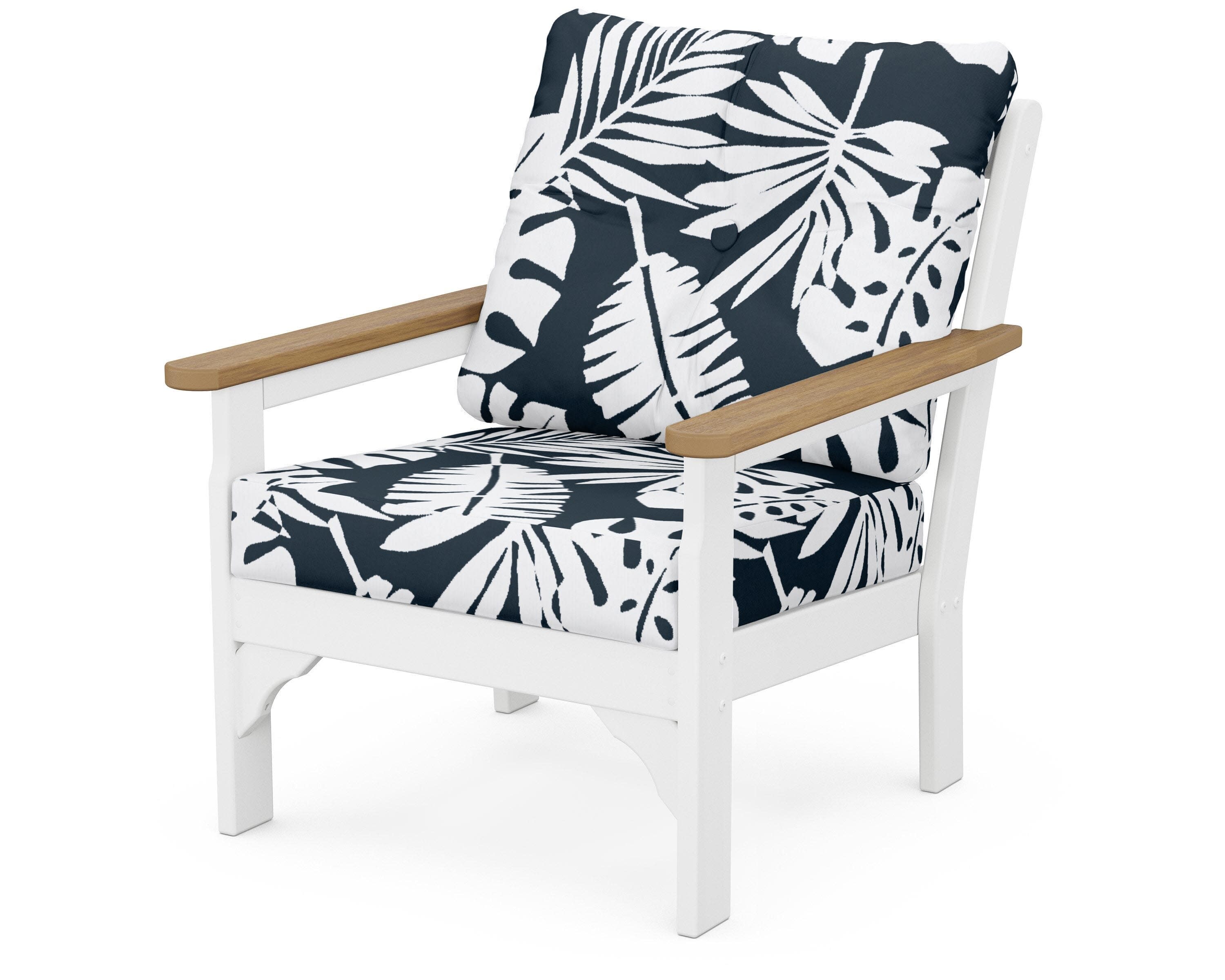 Vineyard Deep Seating Chair in White / Natural / Leaf Marine Indigo