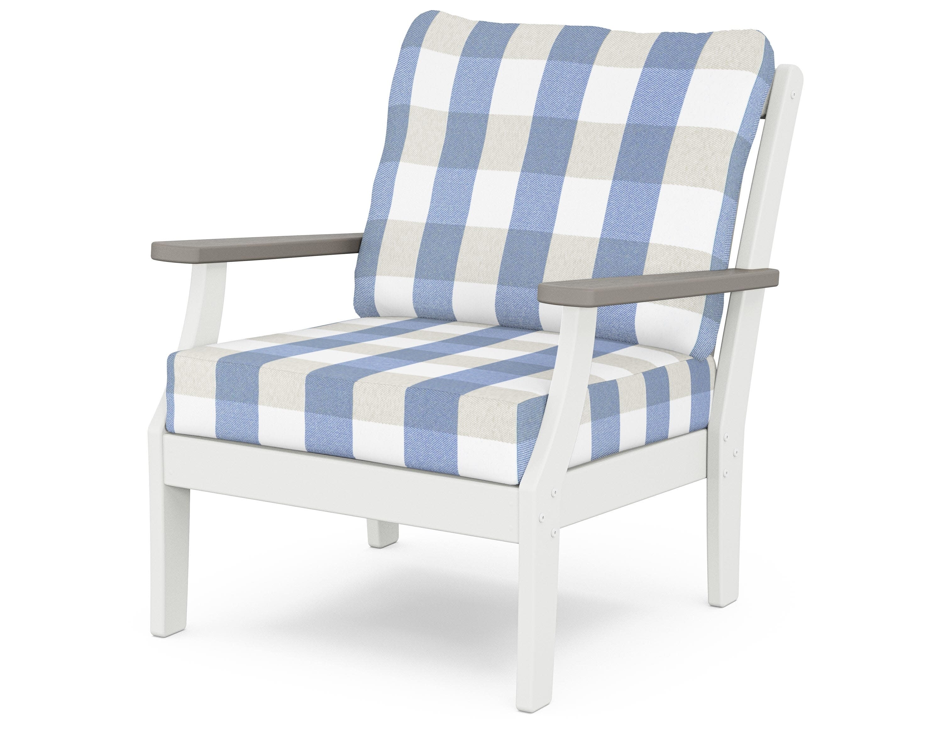 Braxton Deep Seating Chair in White / Driftwood / Buffalo Plaid Sky Blue