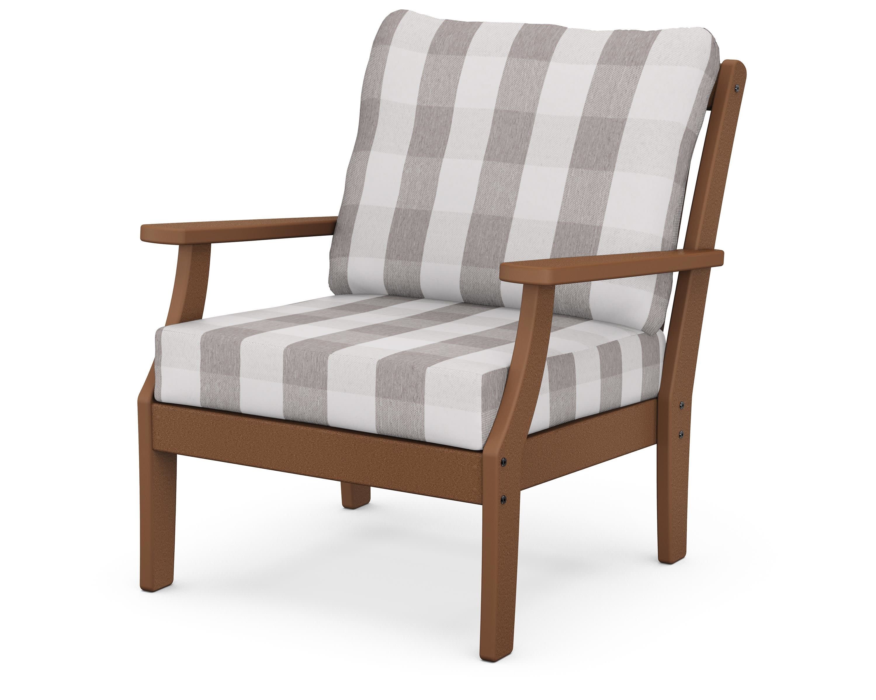 Braxton Deep Seating Chair in Teak / Buffalo Plaid Grey Mist