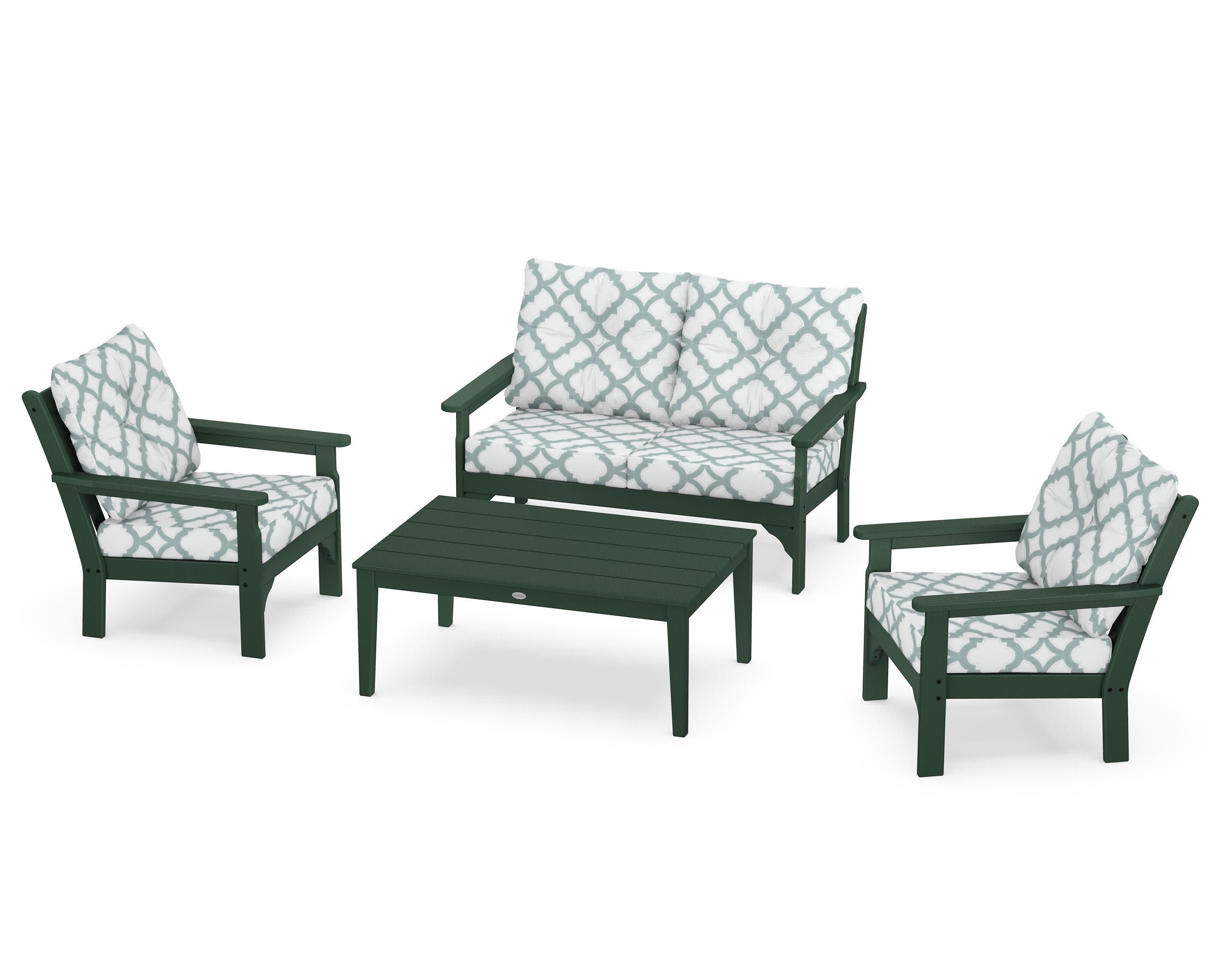 Vineyard 4-Piece Deep Seating Set in Green / Trellis Glacier Spa