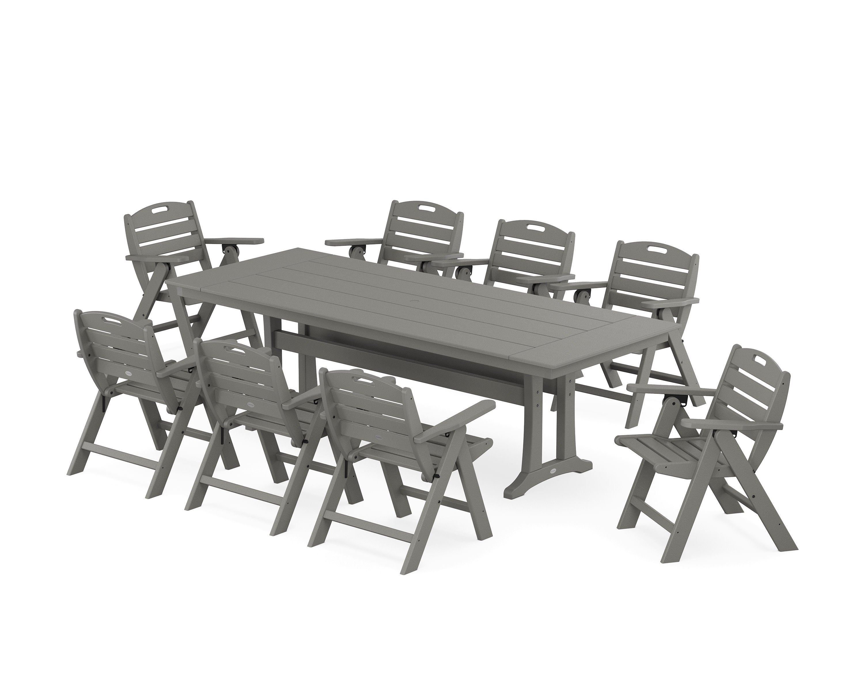 Nautical Lowback 9-Piece Farmhouse Dining Set with Trestle Legs in Slate Grey