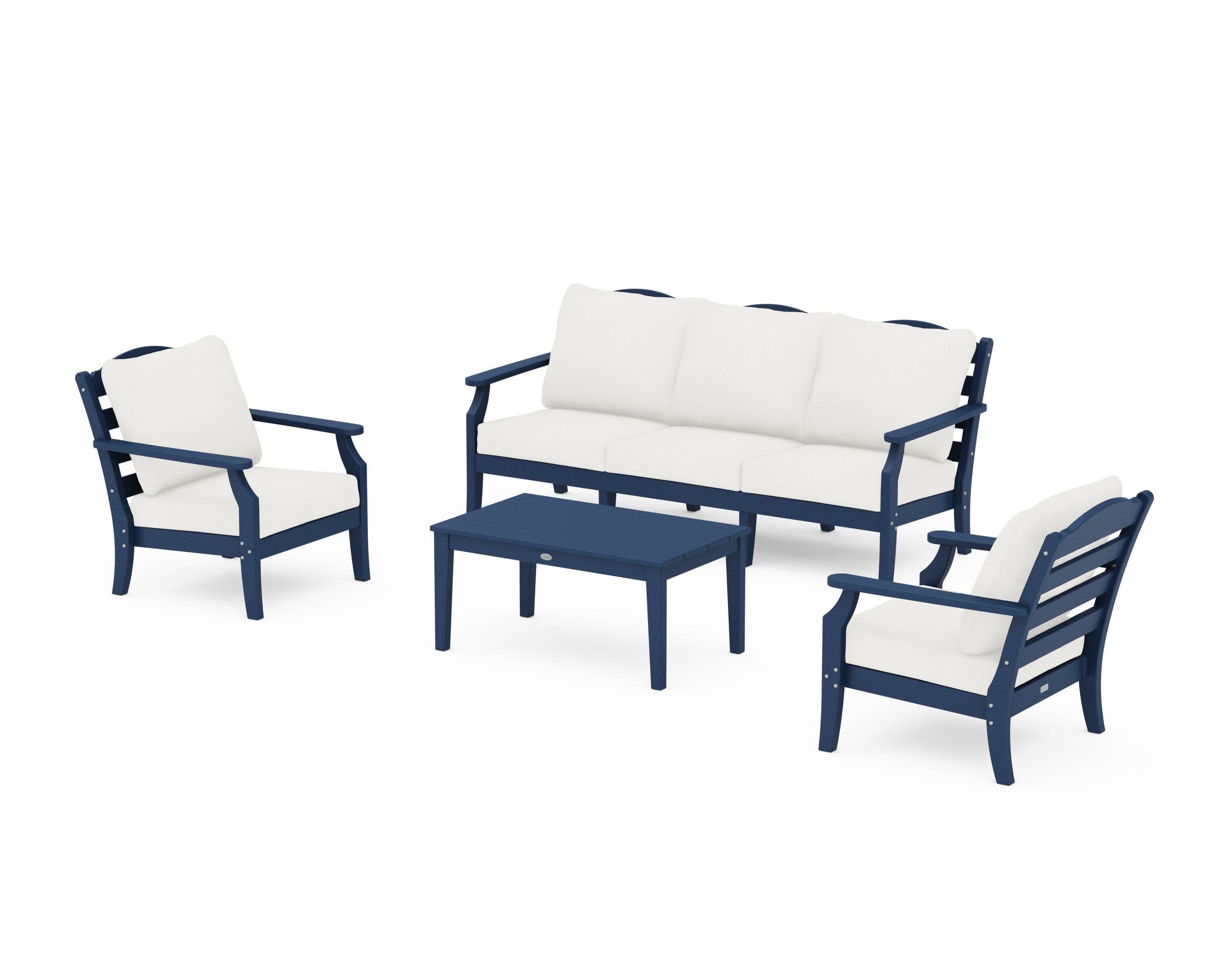 Savannah 4-Piece Deep Seating Set with Sofa in Navy / Natural Linen