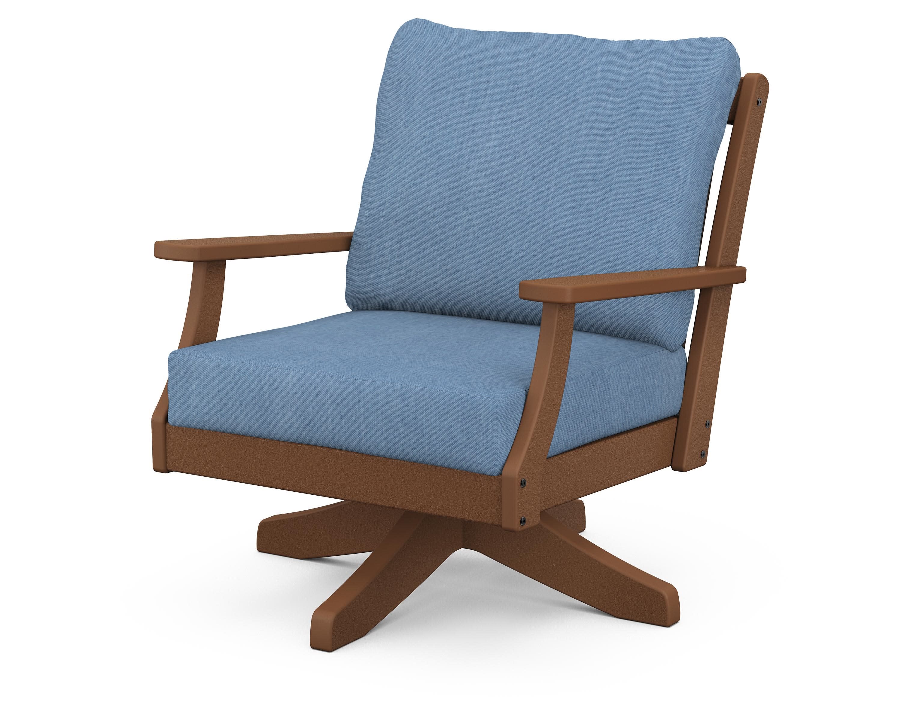 Braxton Deep Seating Swivel Chair in Teak / Sky Blue