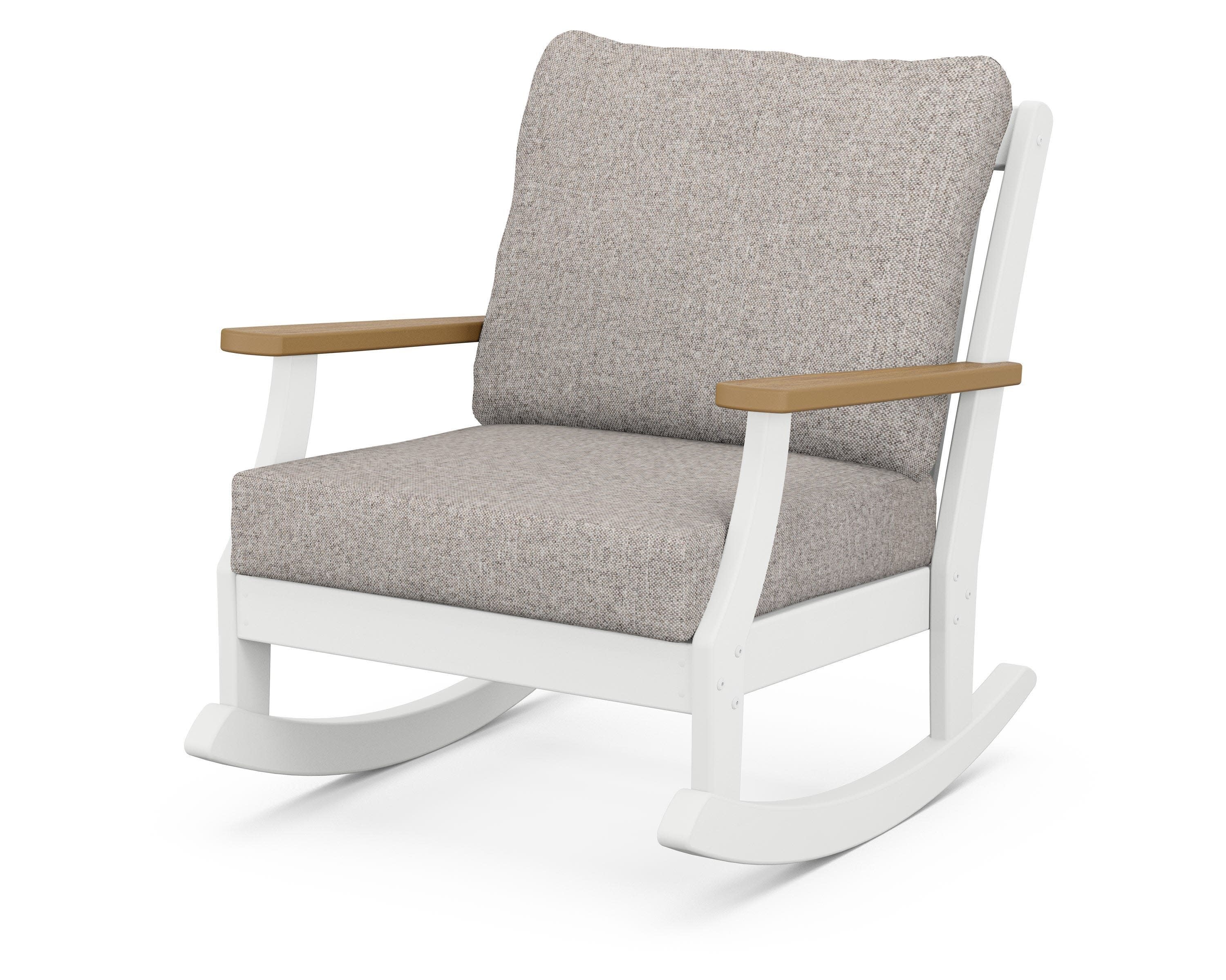 Braxton Deep Seating Rocking Chair in White / Natural / Weathered Tweed