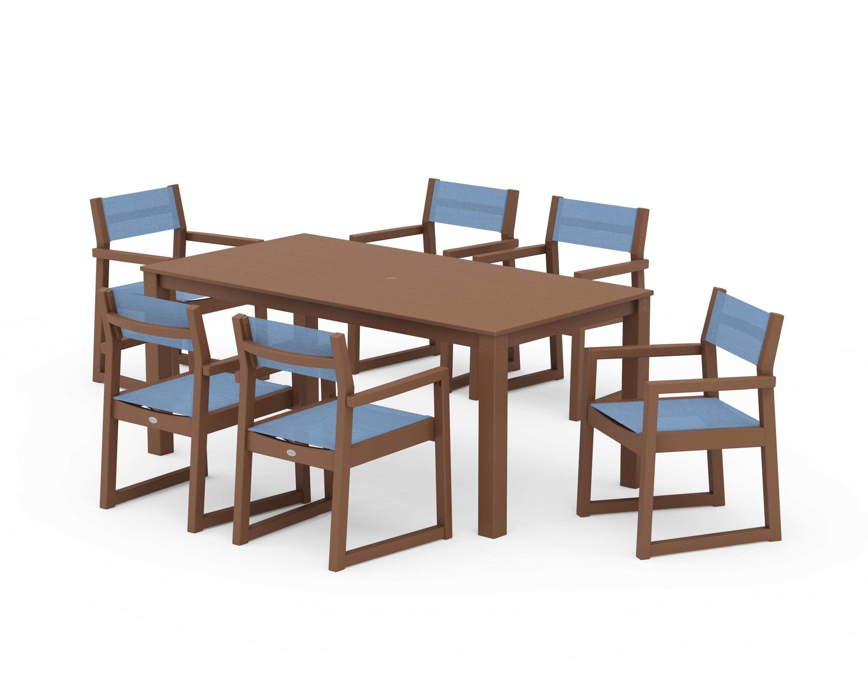 EDGE Sling Arm Chair 7-Piece Parsons Dining Set in Teak / Poolside Sling