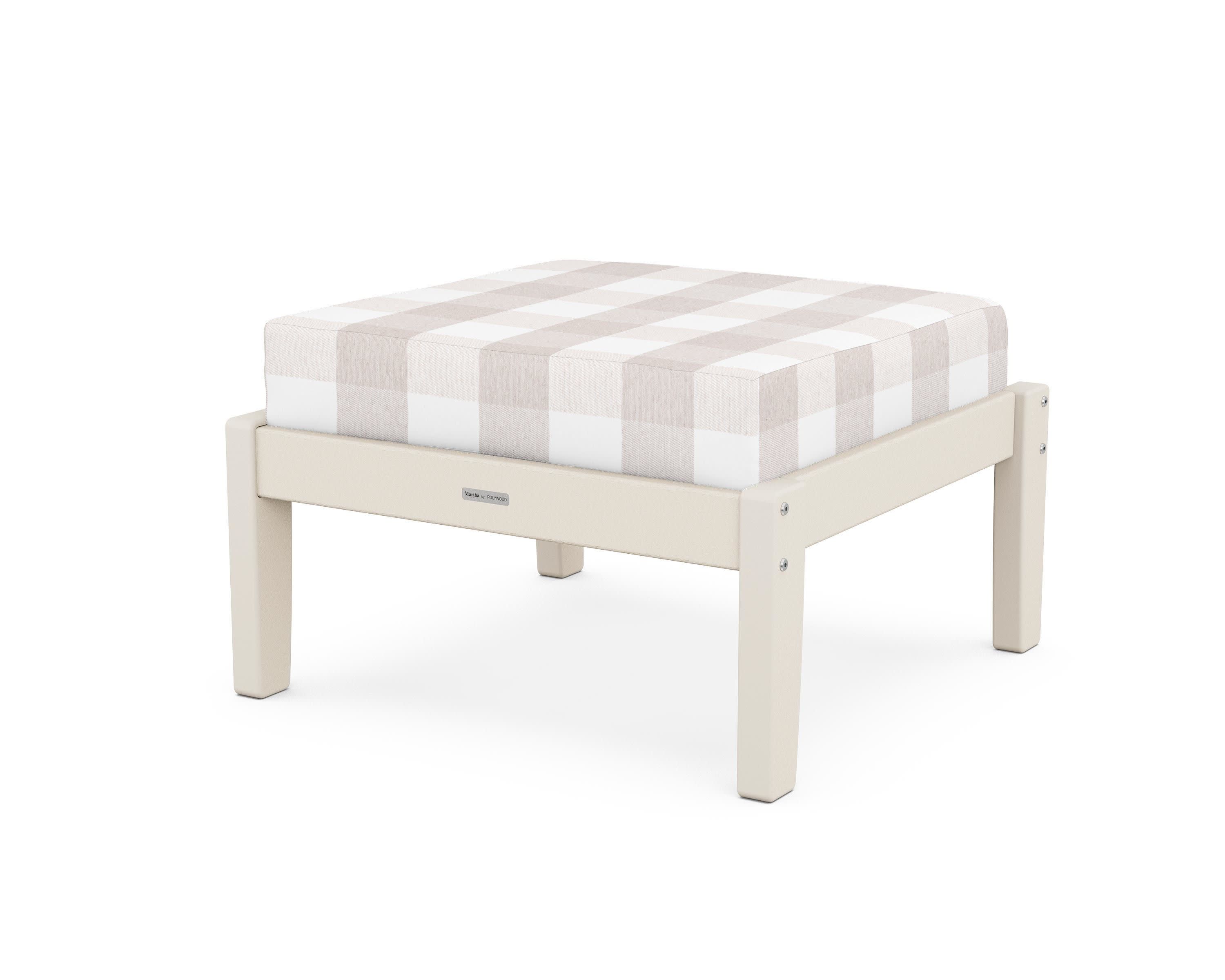 Chinoiserie Deep Seating Ottoman in Sand / Buffalo Plaid Dune Burlap