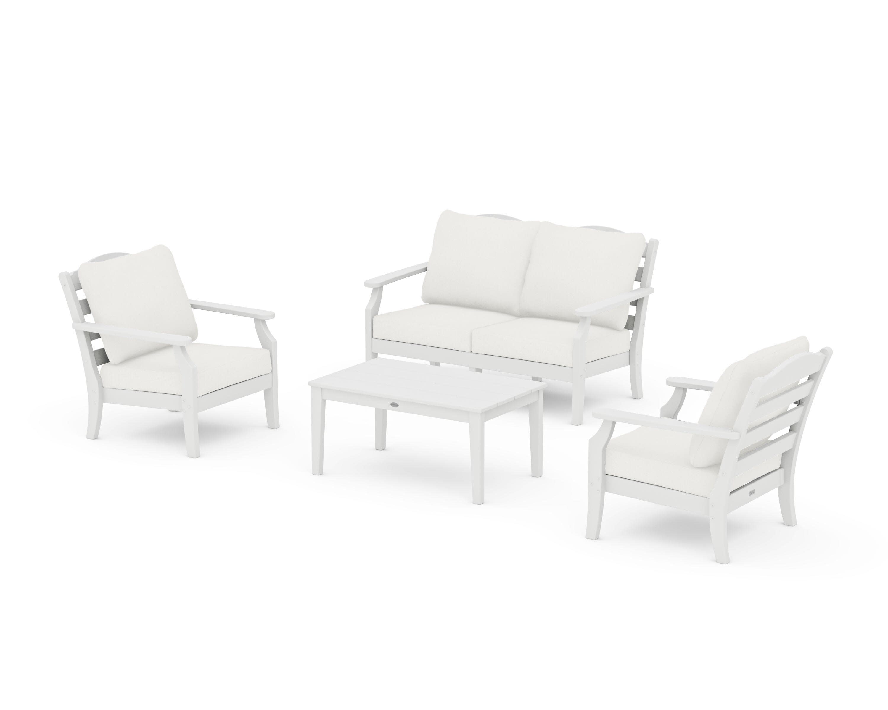 Savannah 4-Piece Deep Seating Set with Loveseat in White / Natural Linen