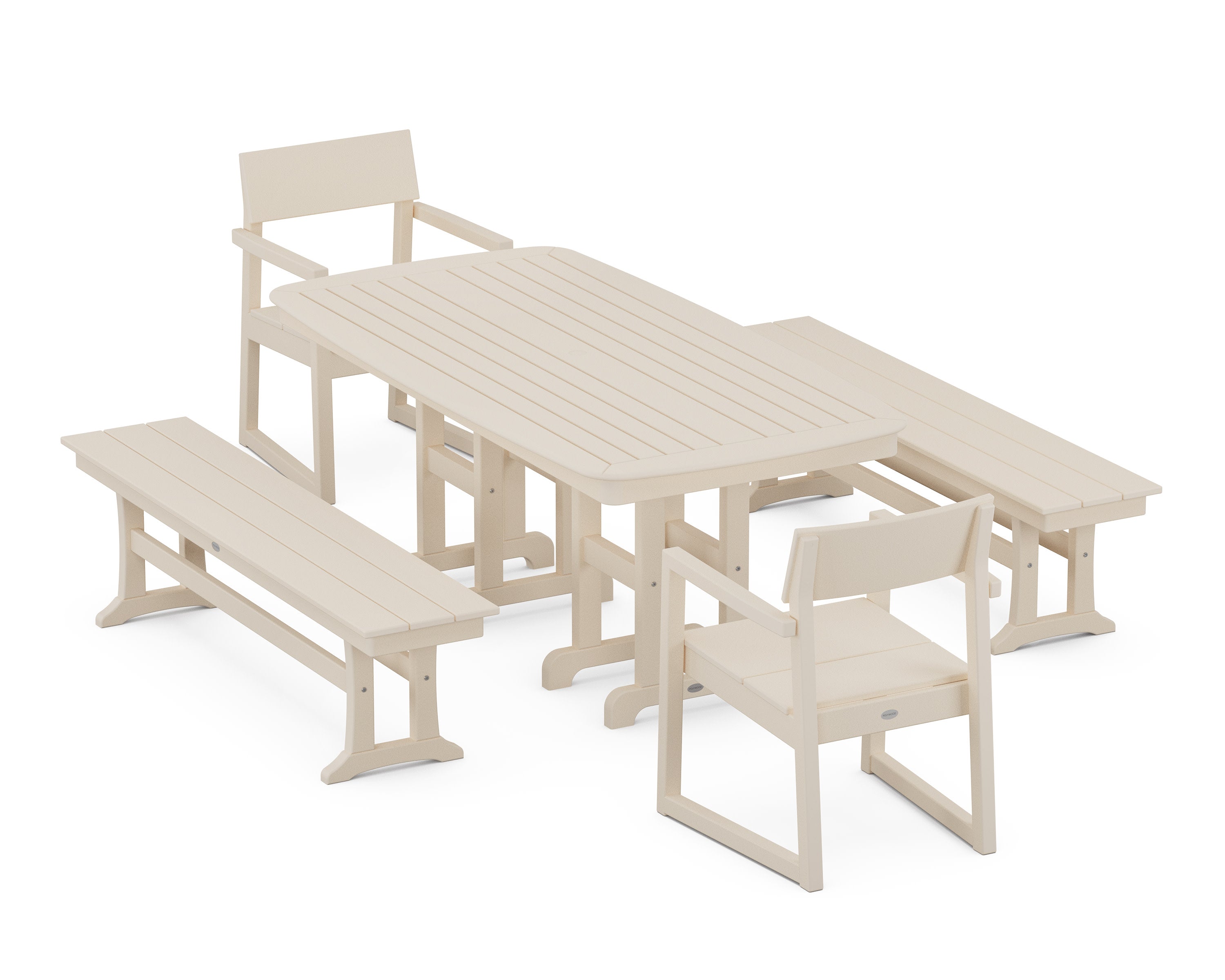 EDGE 5-Piece Dining Set with Benches in Sand