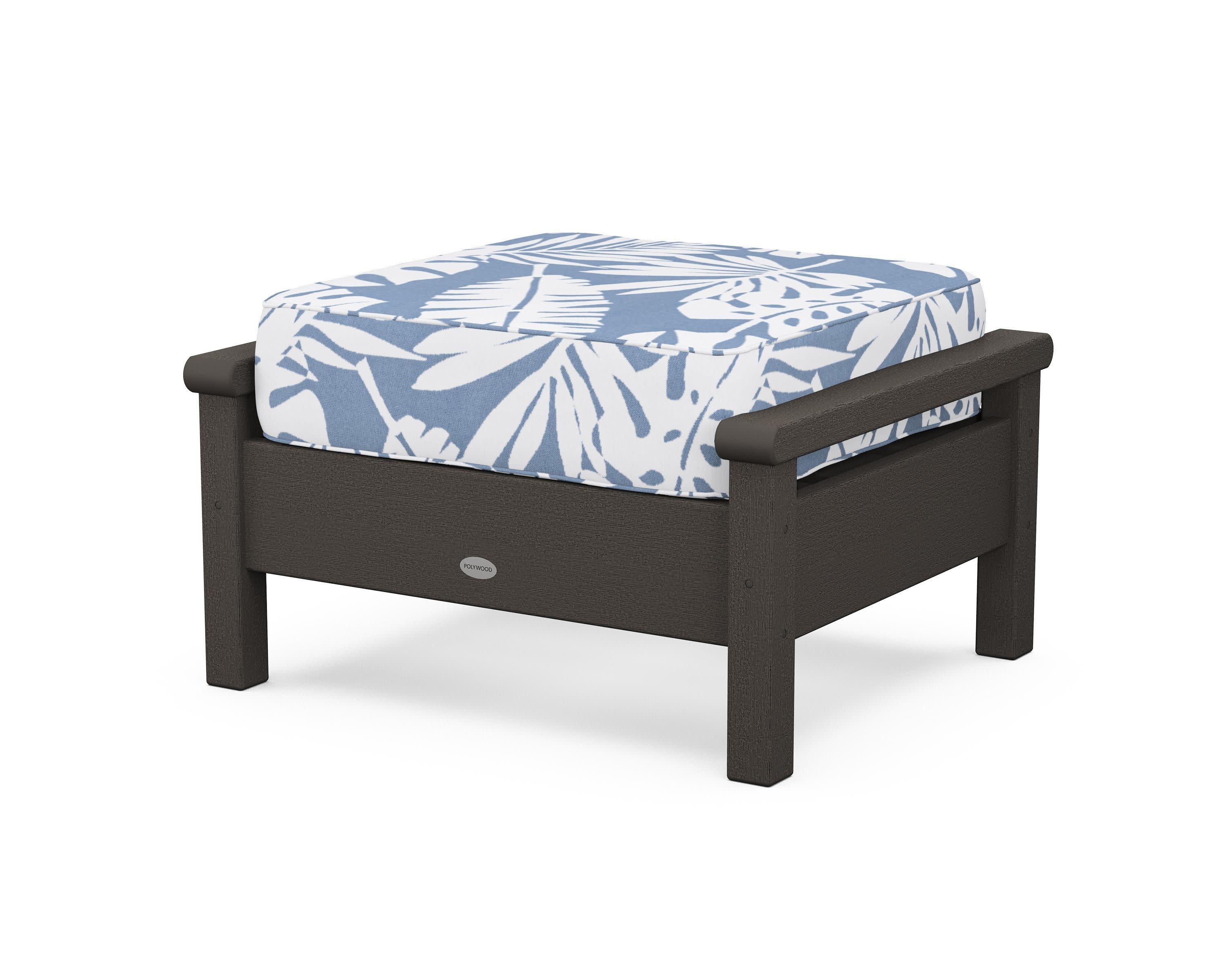 Harbour Deep Seating Ottoman in Vintage Coffee / Leaf Sky Blue