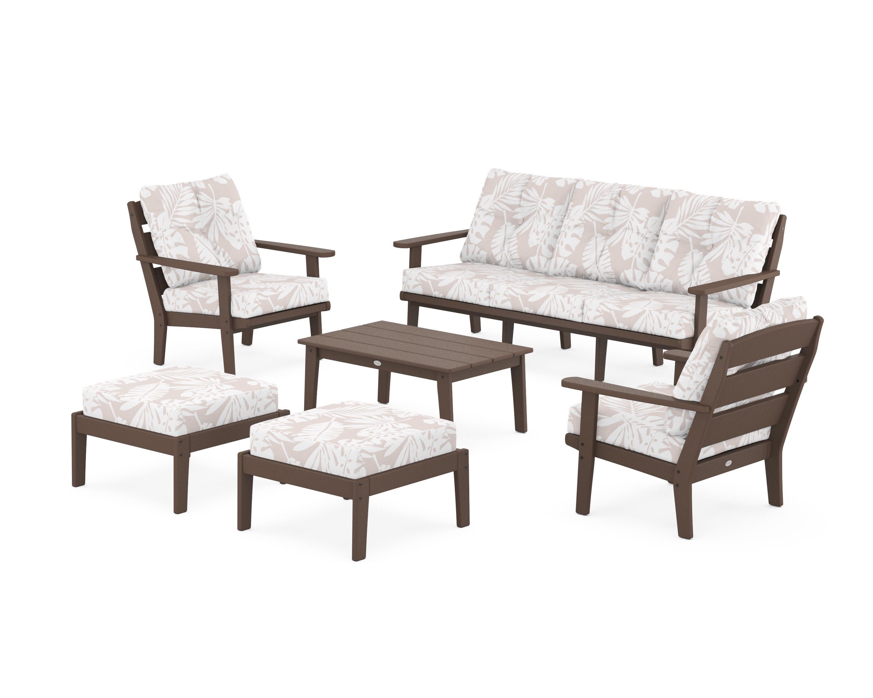 Lakeside 6-Piece Lounge Sofa Set in Mahogany / Leaf Dune Burlap