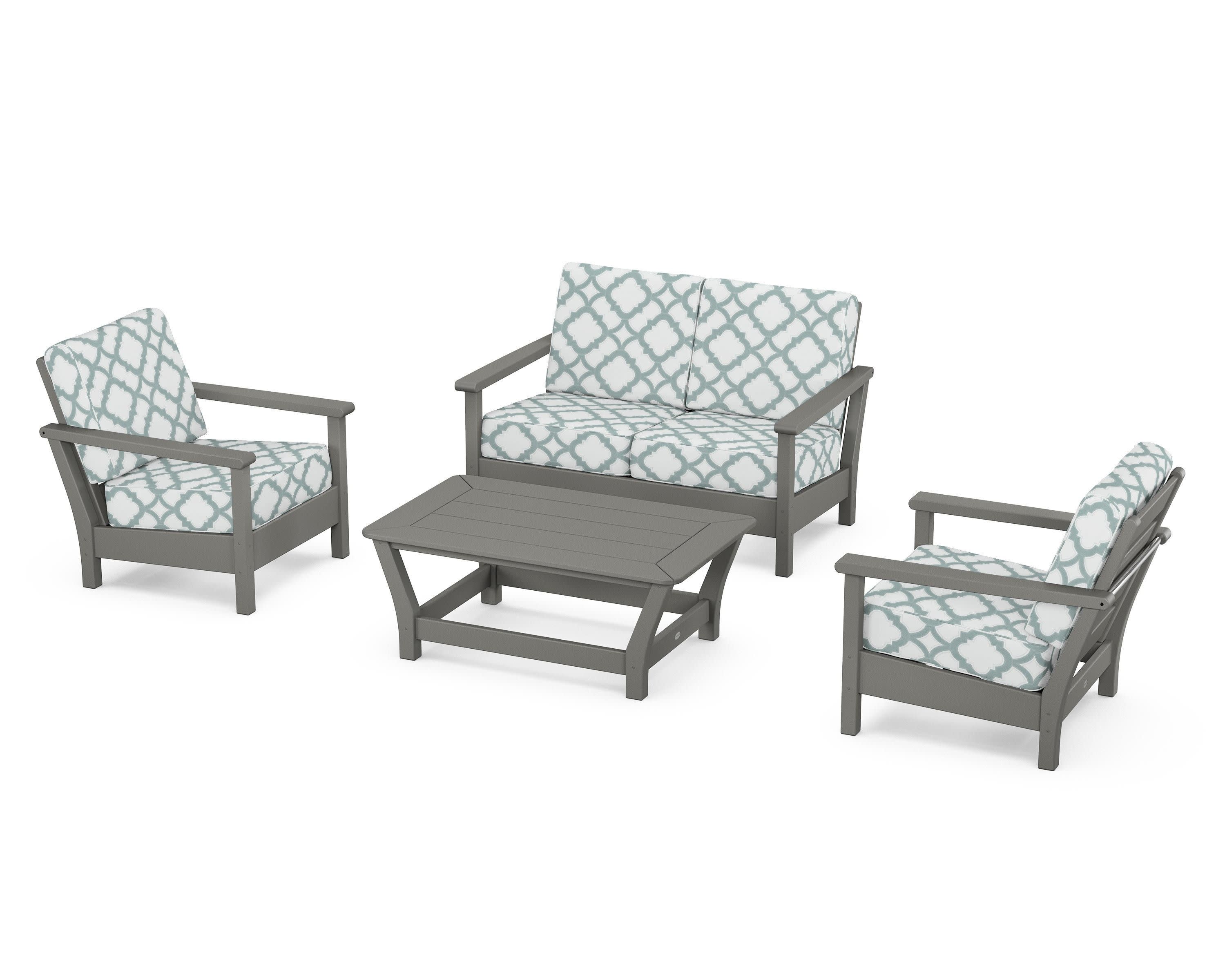 Harbour 4-Piece Deep Seating Set in Slate Grey / Trellis Glacier Spa