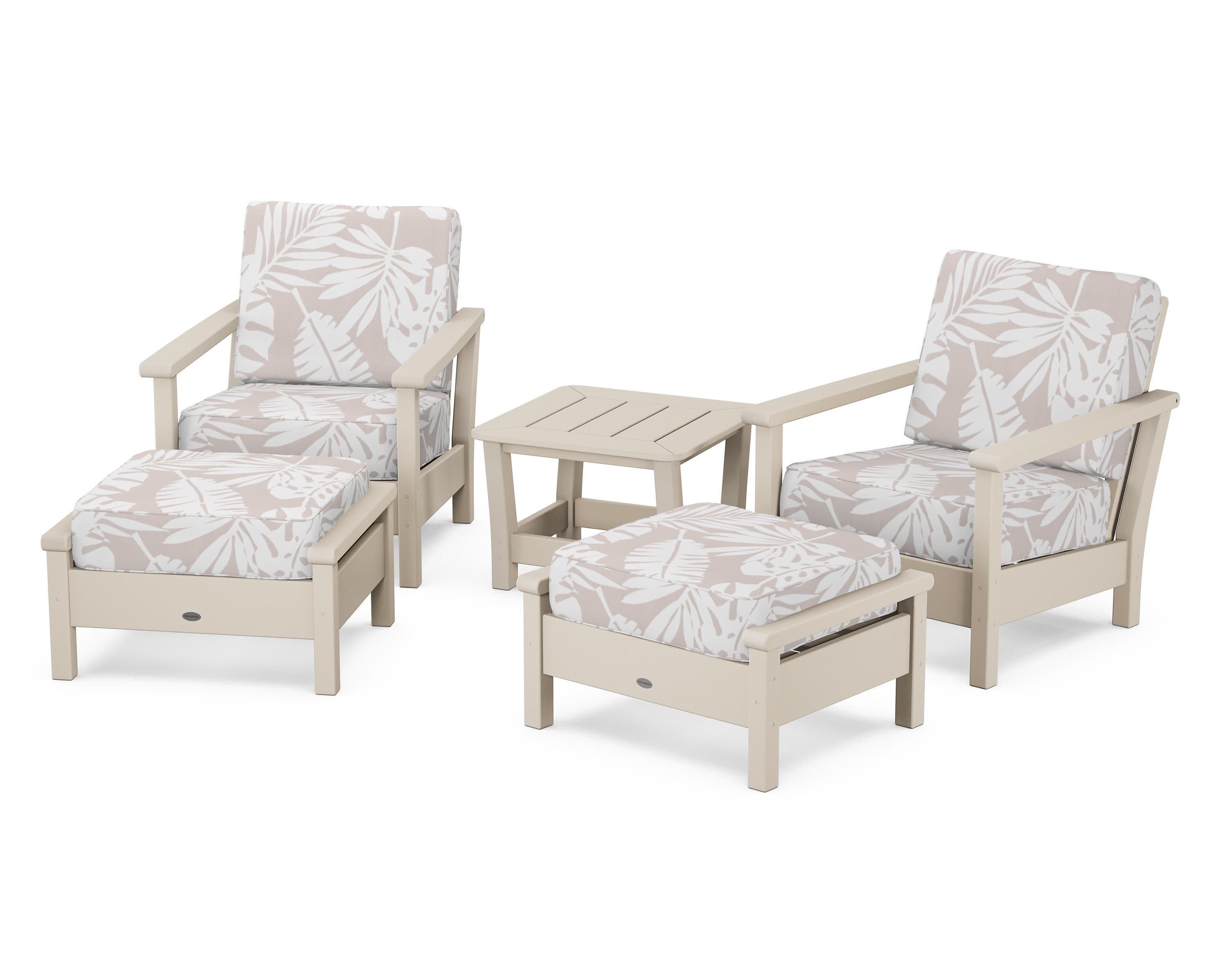 Harbour 5-Piece Deep Seating Chair Set in Sand / Leaf Dune Burlap