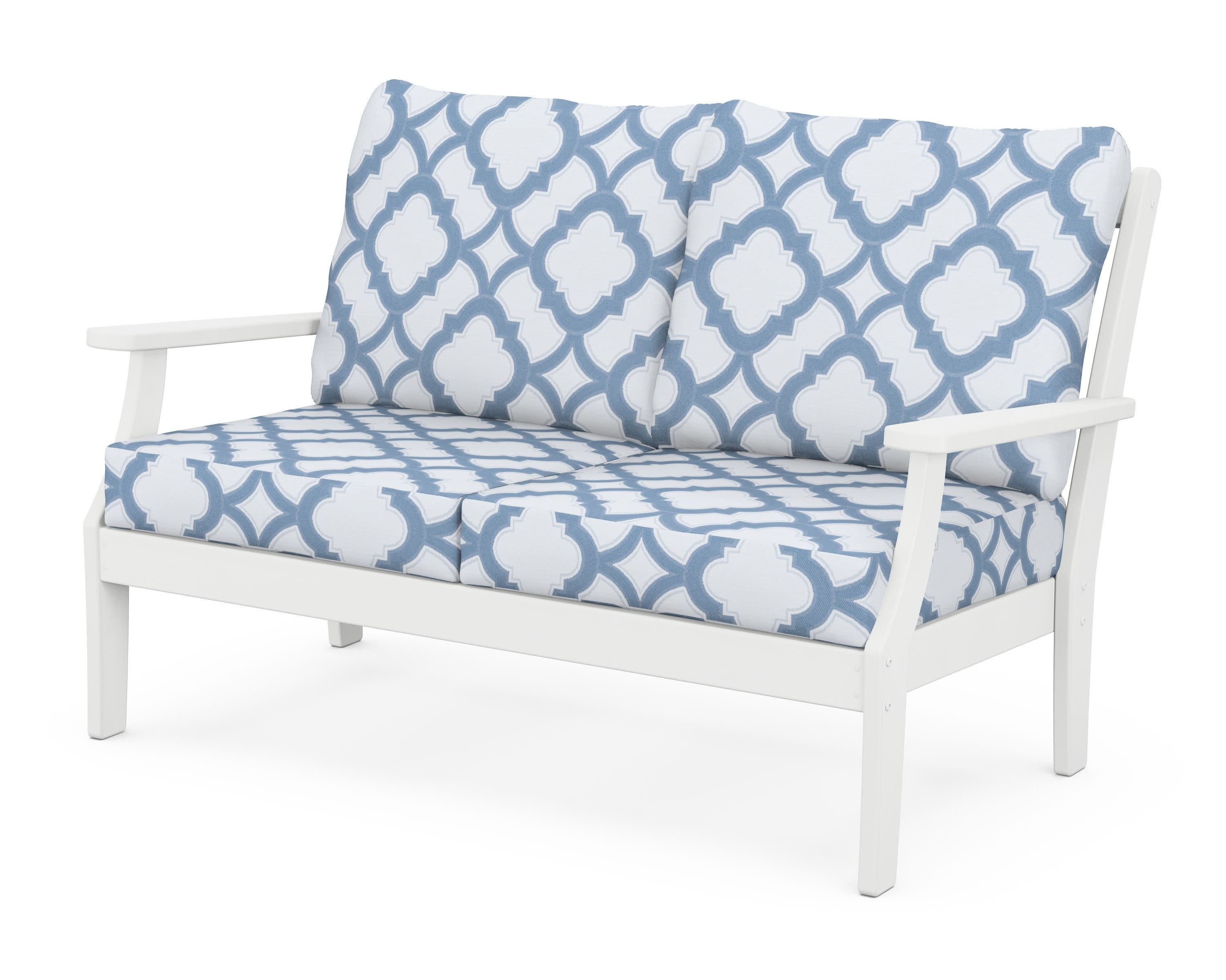Braxton Deep Seating Loveseat in White / Trellis Sky Blue