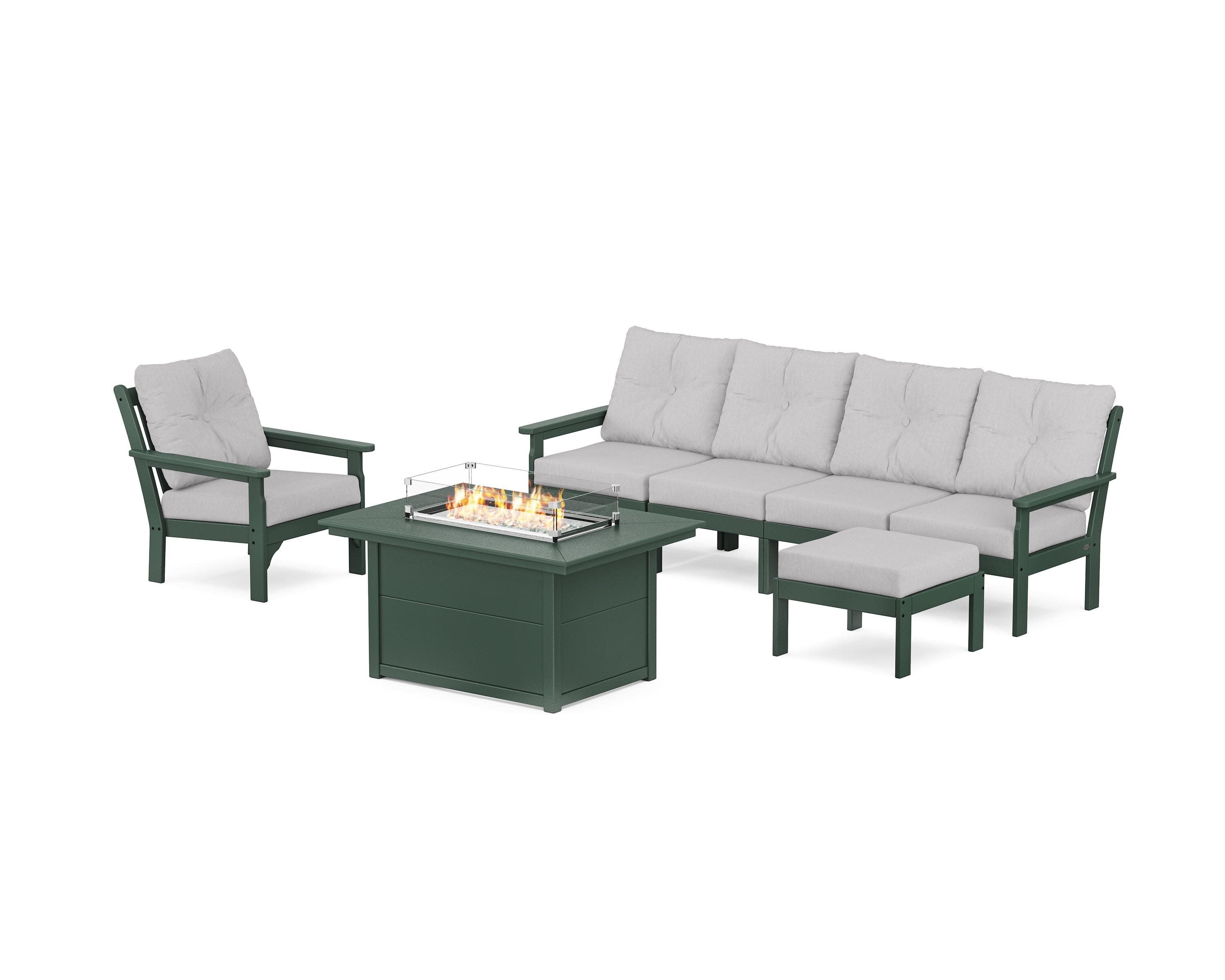Vineyard Sectional Lounge and Fire Pit Set in Green / Granite