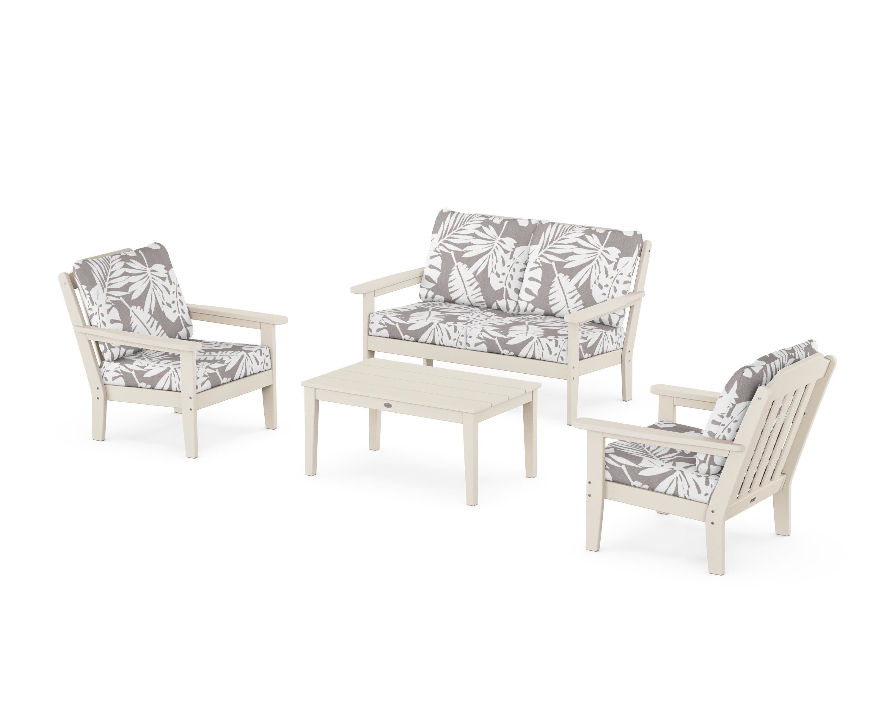 Cottage 4-Piece Deep Seating Set with Loveseat in Sand / Leaf Grey Mist