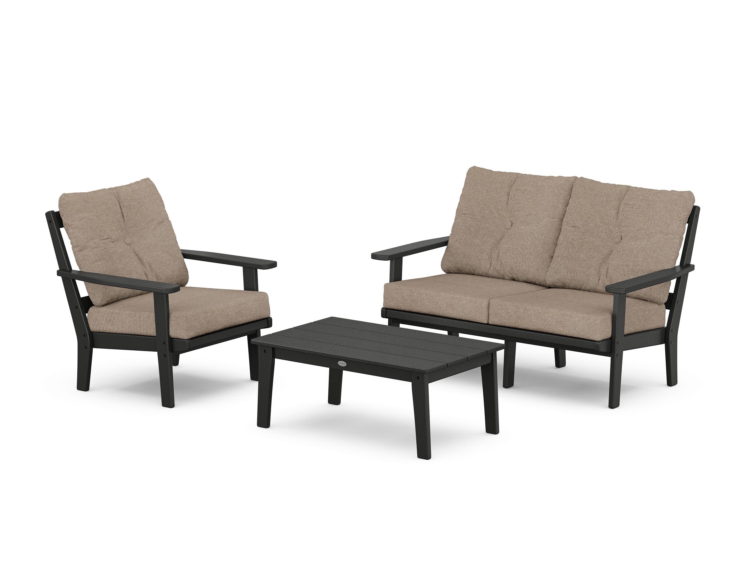 Oxford 3-Piece Deep Seating Set with Loveseat in Black / Spiced Burlap