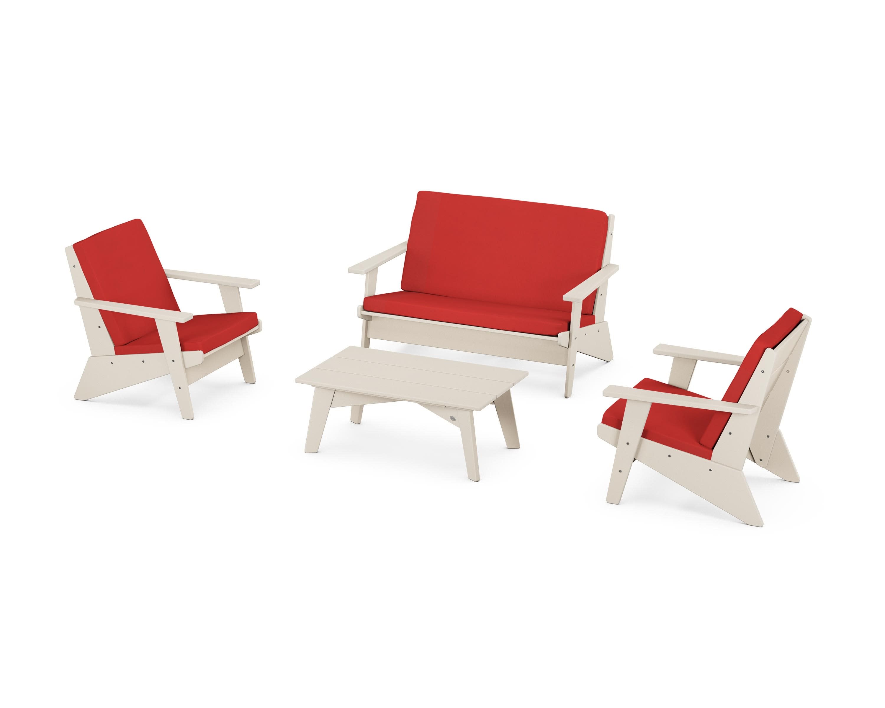 Riviera Modern Lounge 4-Piece Set in Sand / Crimson Linen