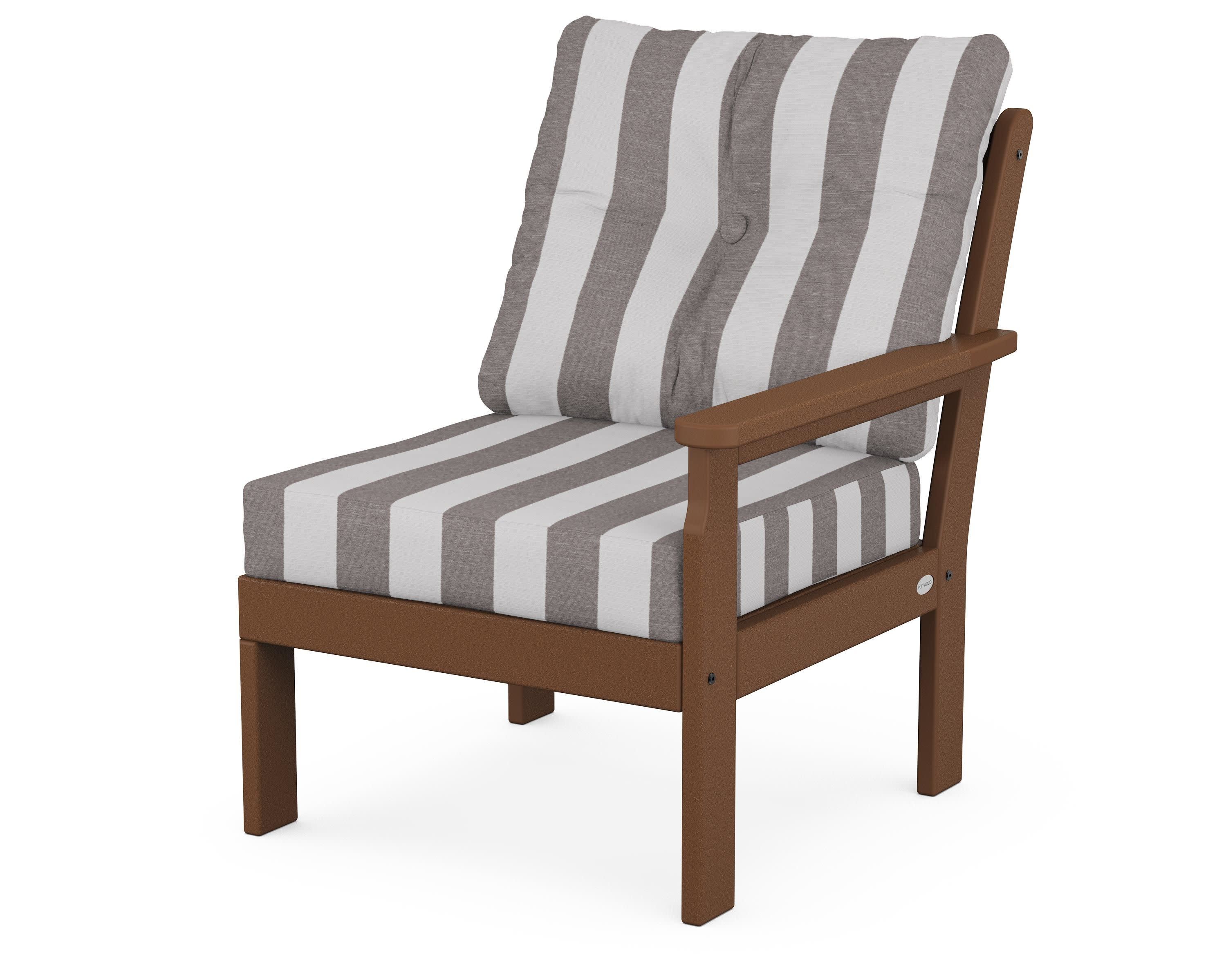 Vineyard Modular Right Arm Chair in Teak / Cabana Stripe Grey Mist