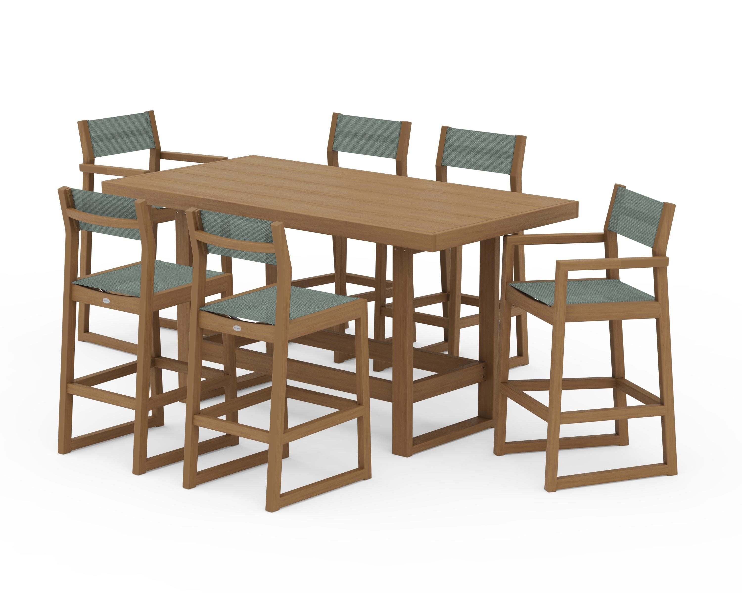 EDGE Sling 7-Piece Bar Table Set in Natural / Dupioni Sea Mist Sling