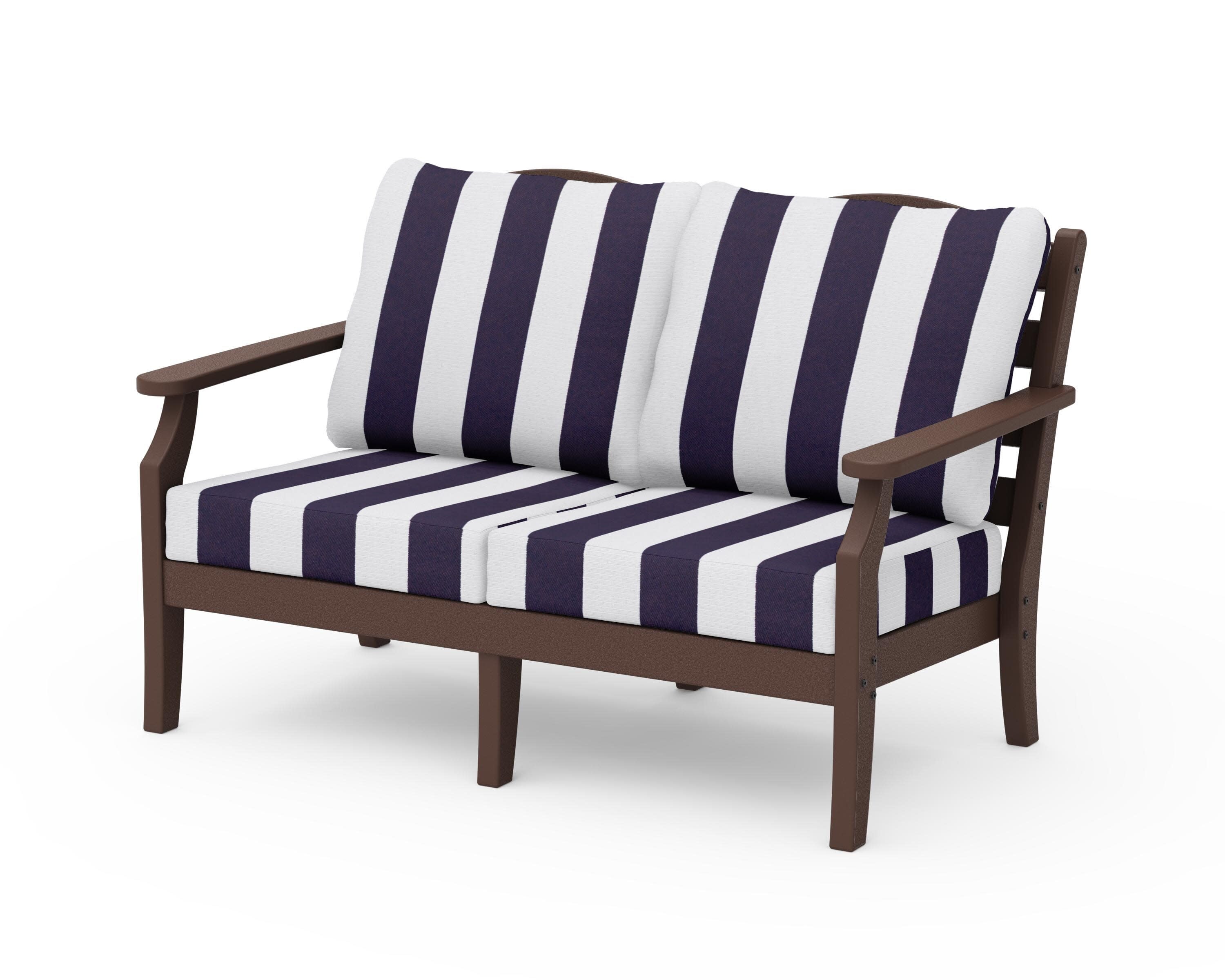 Savannah Deep Seating Loveseat in Mahogany / Cabana Stripe Navy