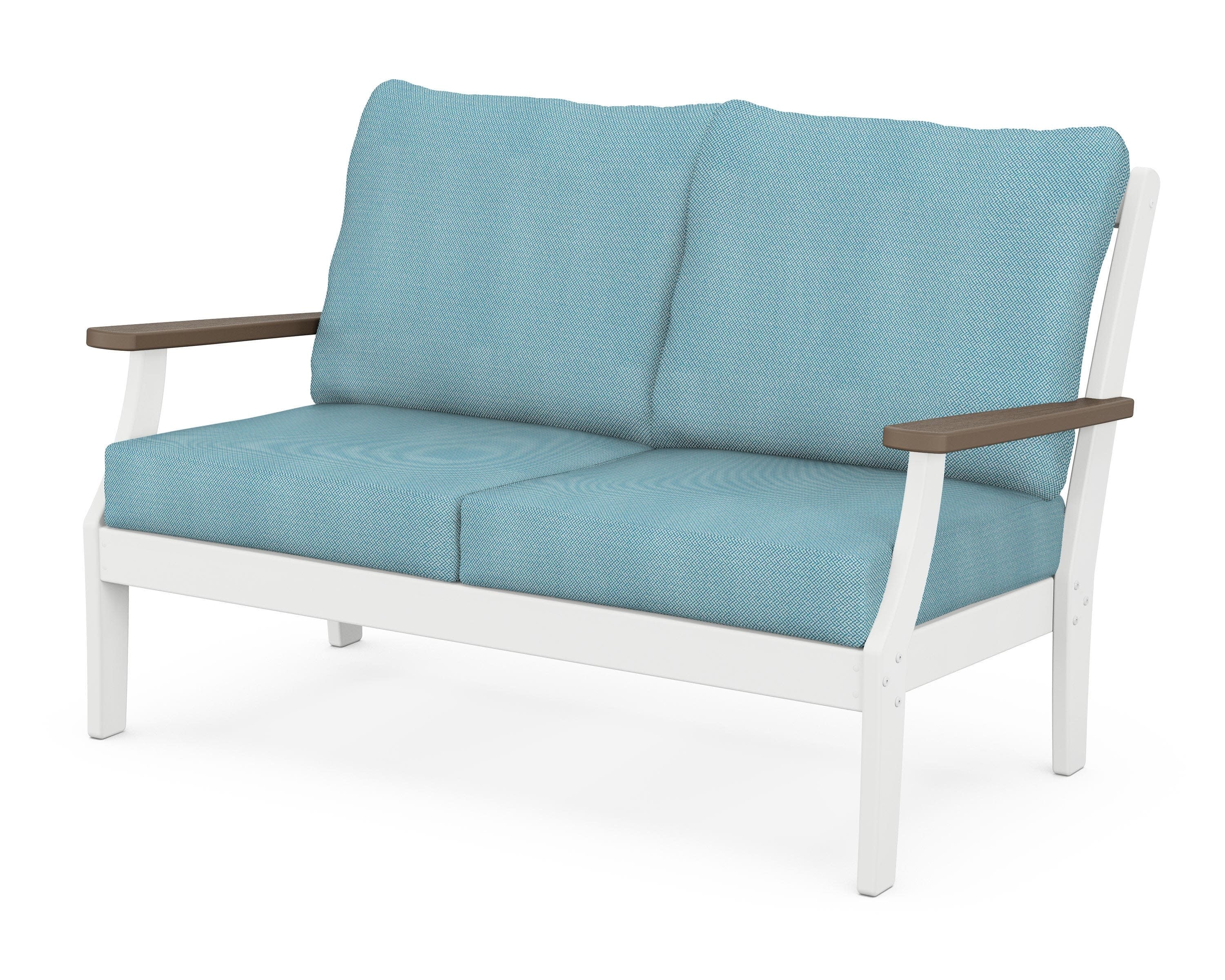 Braxton Deep Seating Loveseat in White / Kona / Lattice Sky Blue