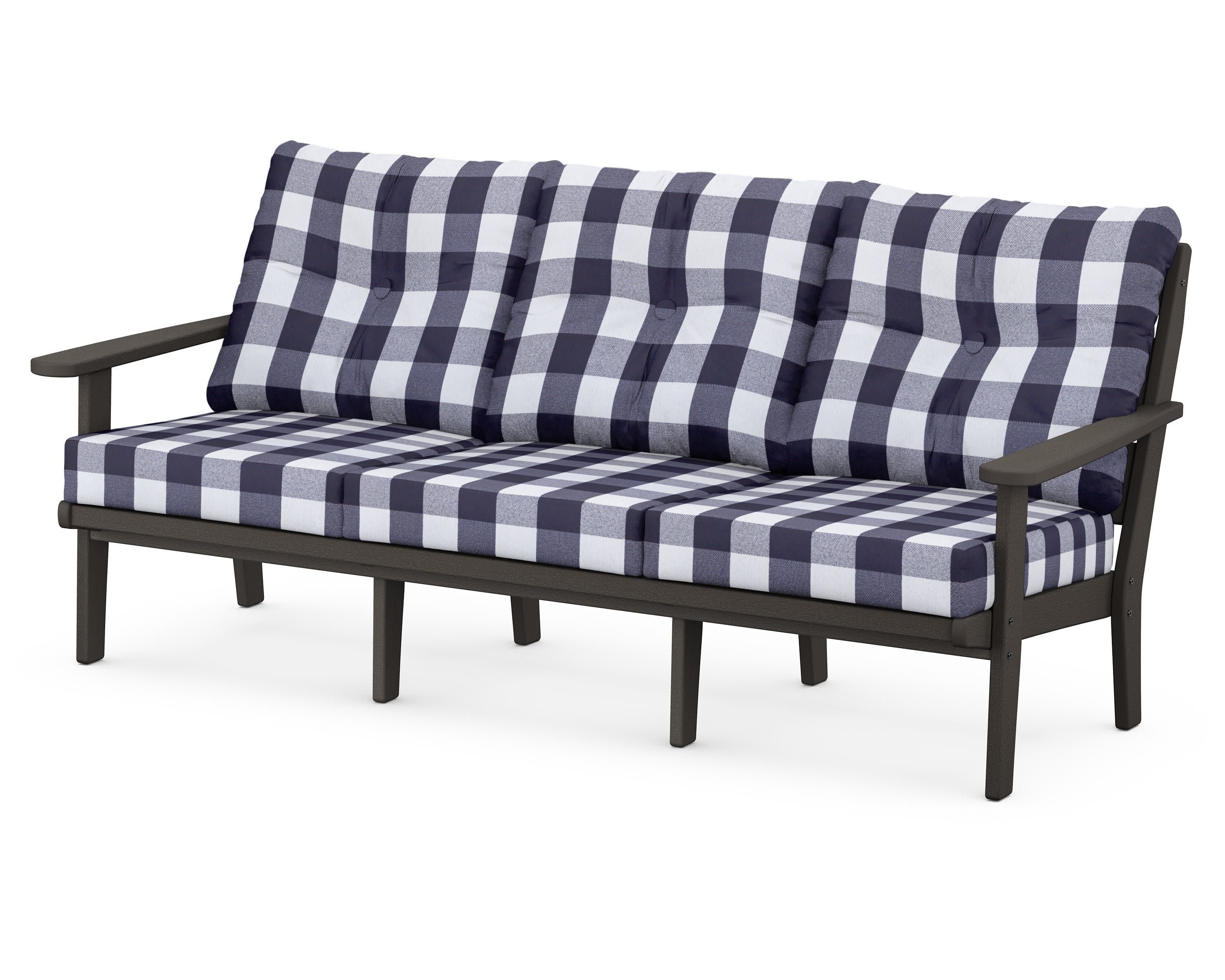 Lakeside Deep Seating Sofa in Vintage Coffee / Buffalo Plaid Navy
