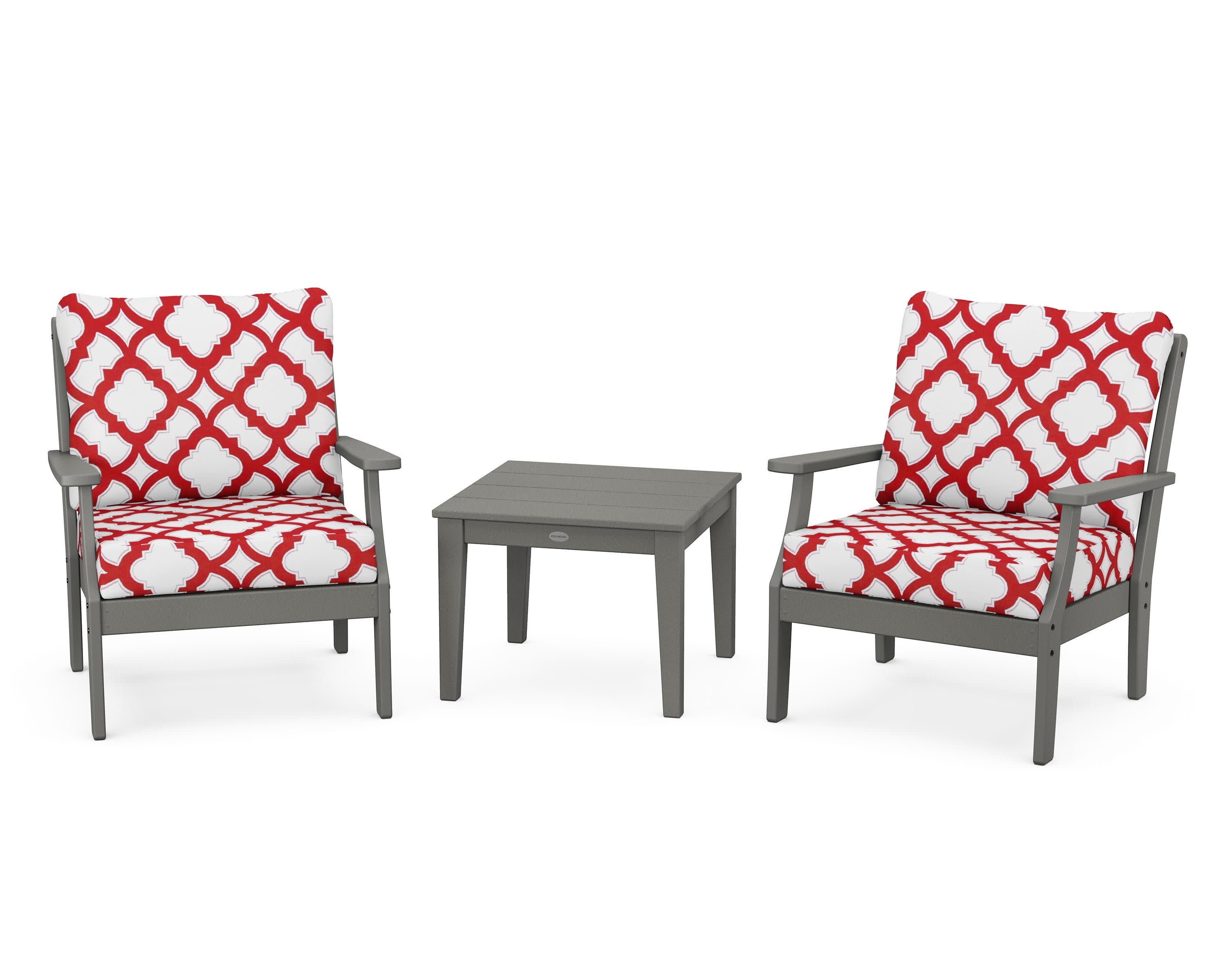 Braxton 3-Piece Deep Seating Set in Slate Grey / Trellis Crimson