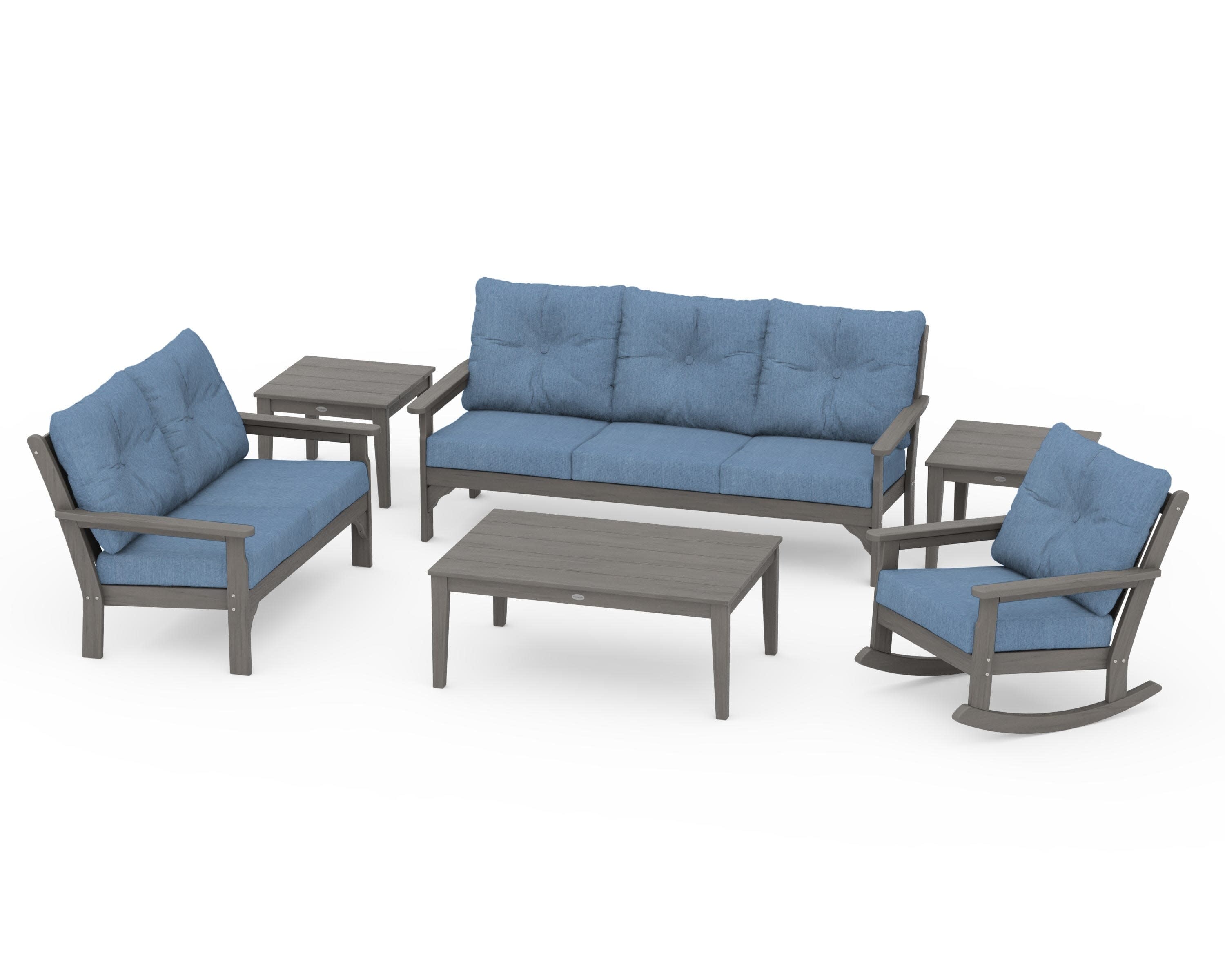 Vineyard 6-Piece Deep Seating Set in Driftwood / Sky Blue